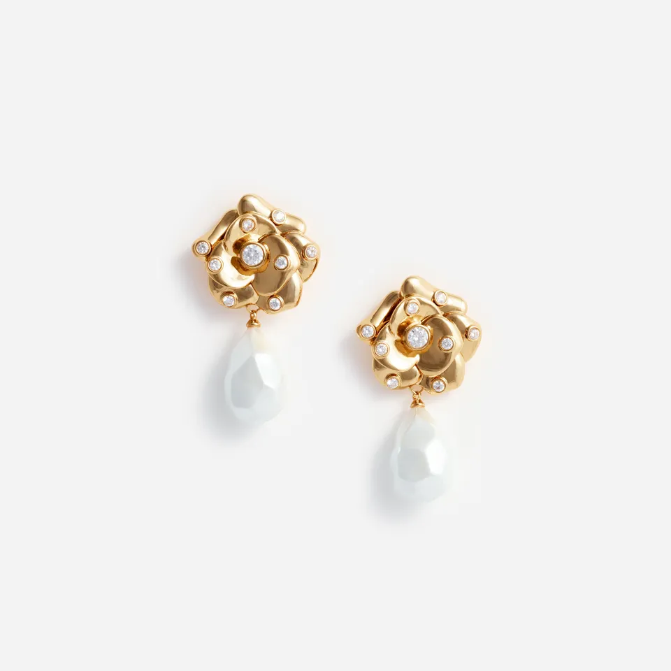 Self Portrait Gold Flower Pearl Ohrringe Gold Blume
