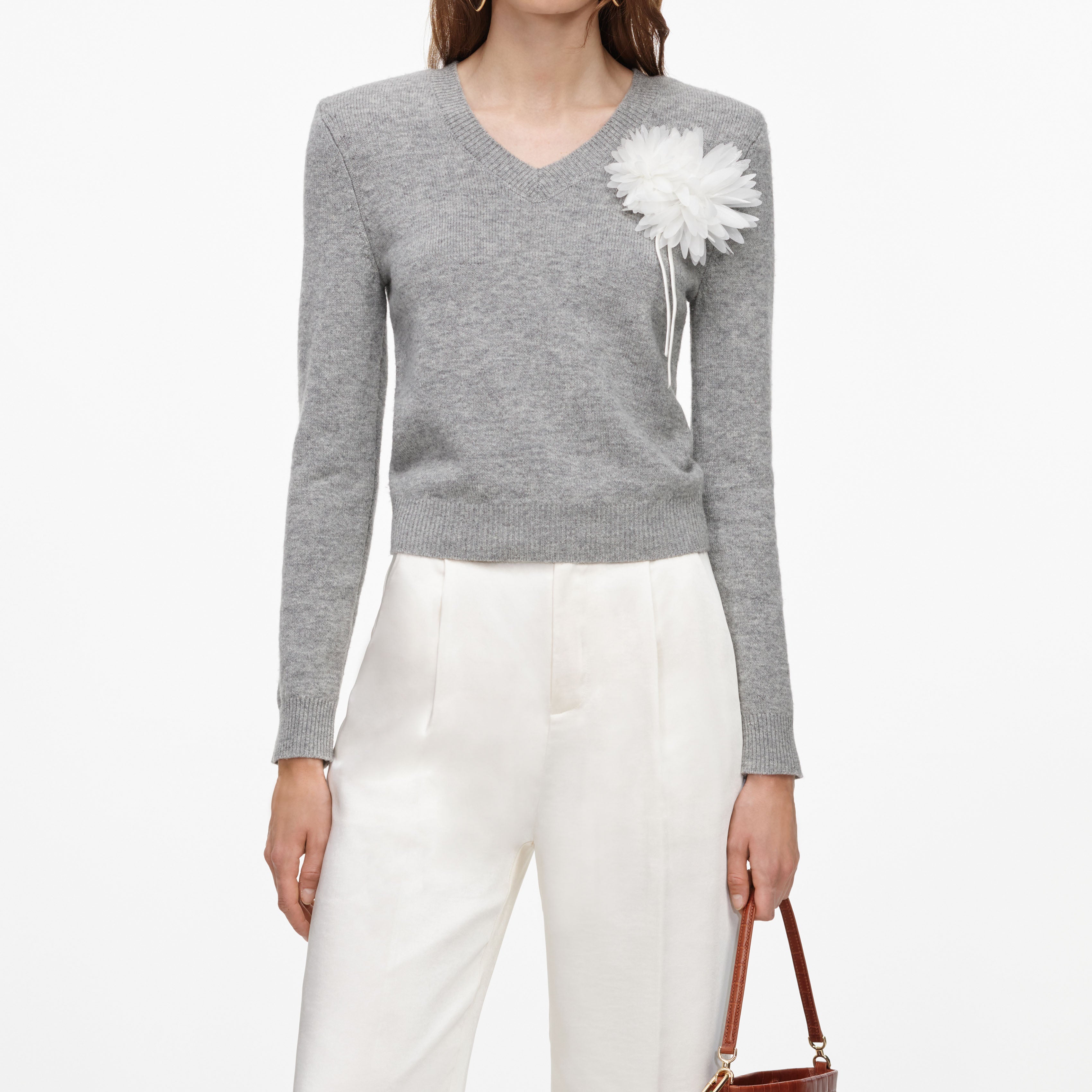 Self Portrait Grey Flower Wool Jumper Pullover grau Wolle