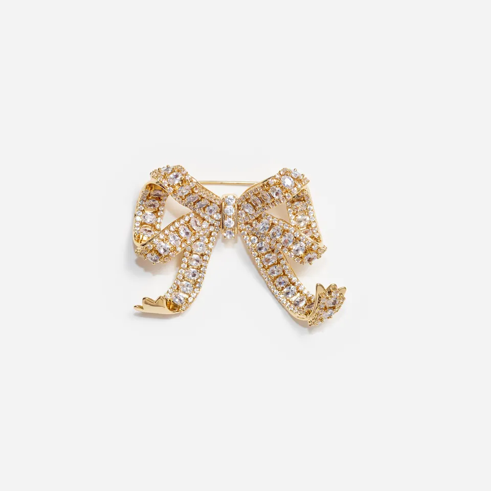 Self Portrait Jewellery Gold Crystal Bow Brosche Gold Schleife