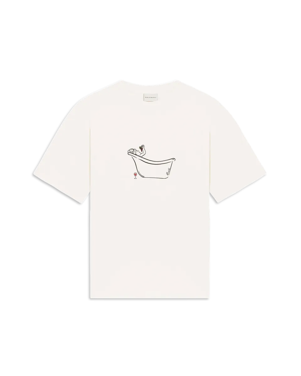 Drôle De Monsieur Wine Bath T-Shirt Off-White Baumwolle