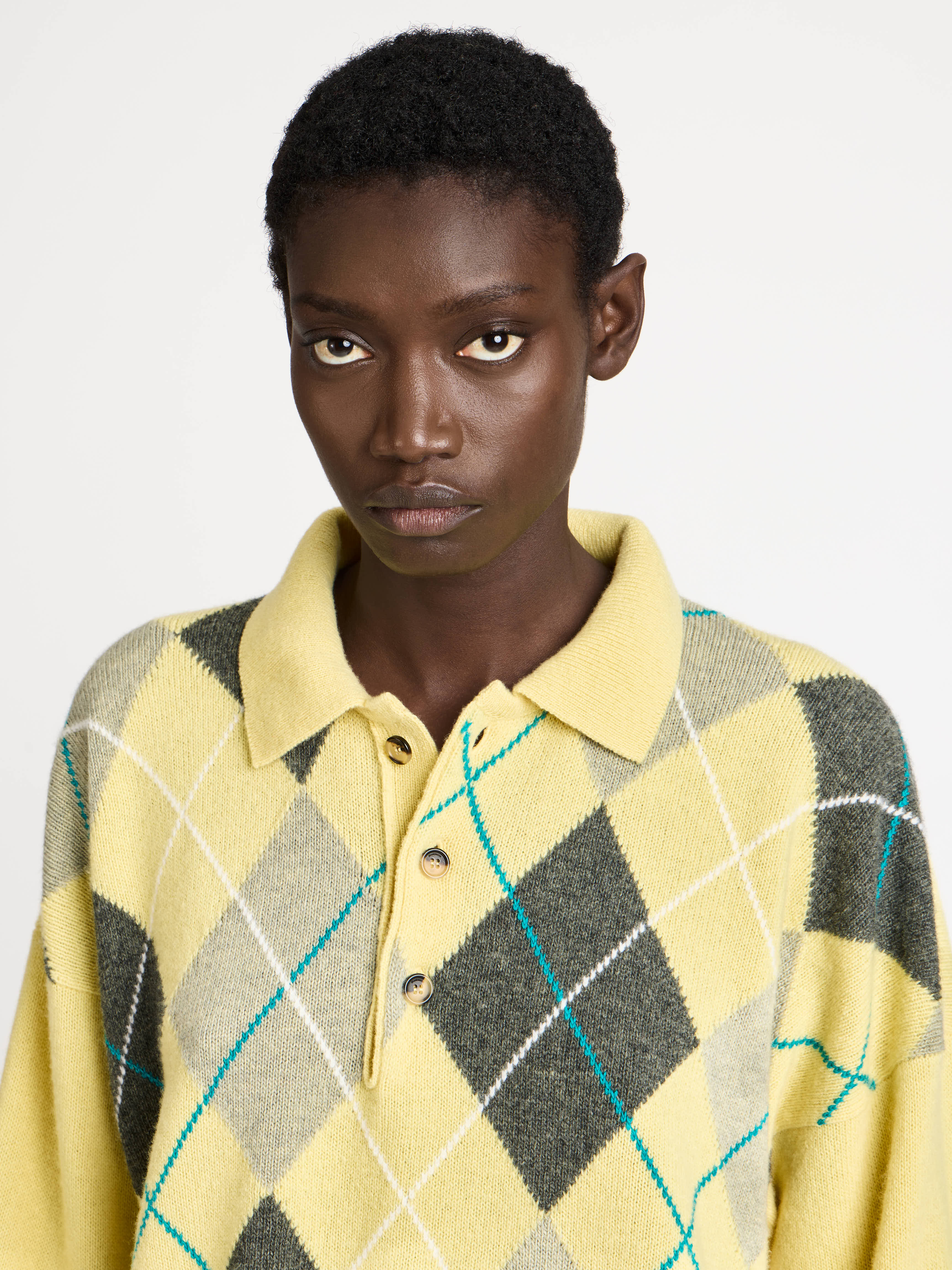 JW Anderson x Pringle Argyle Polo Top Damen Gelb Wolle