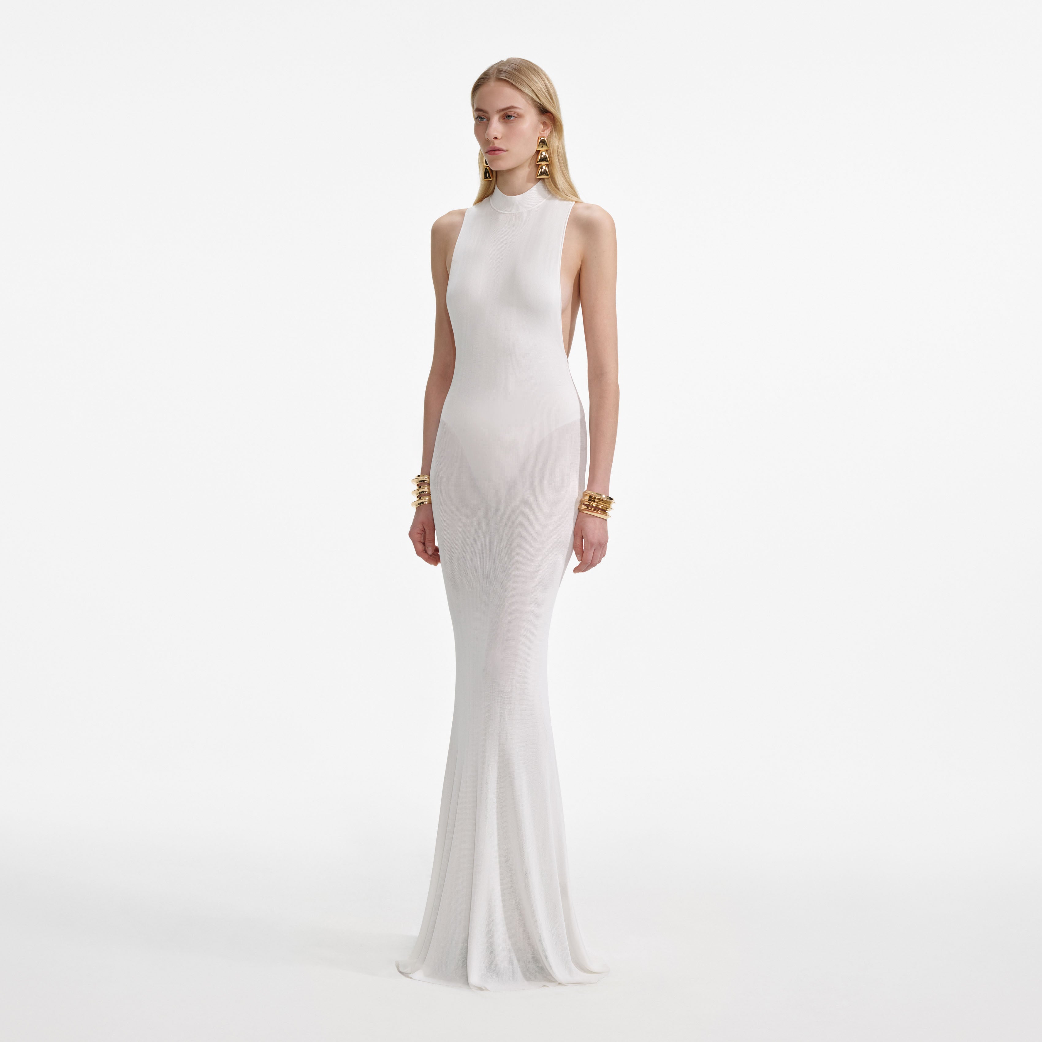 Self Portrait Dresses White Racer Viscose Maxi Kleid Weiß