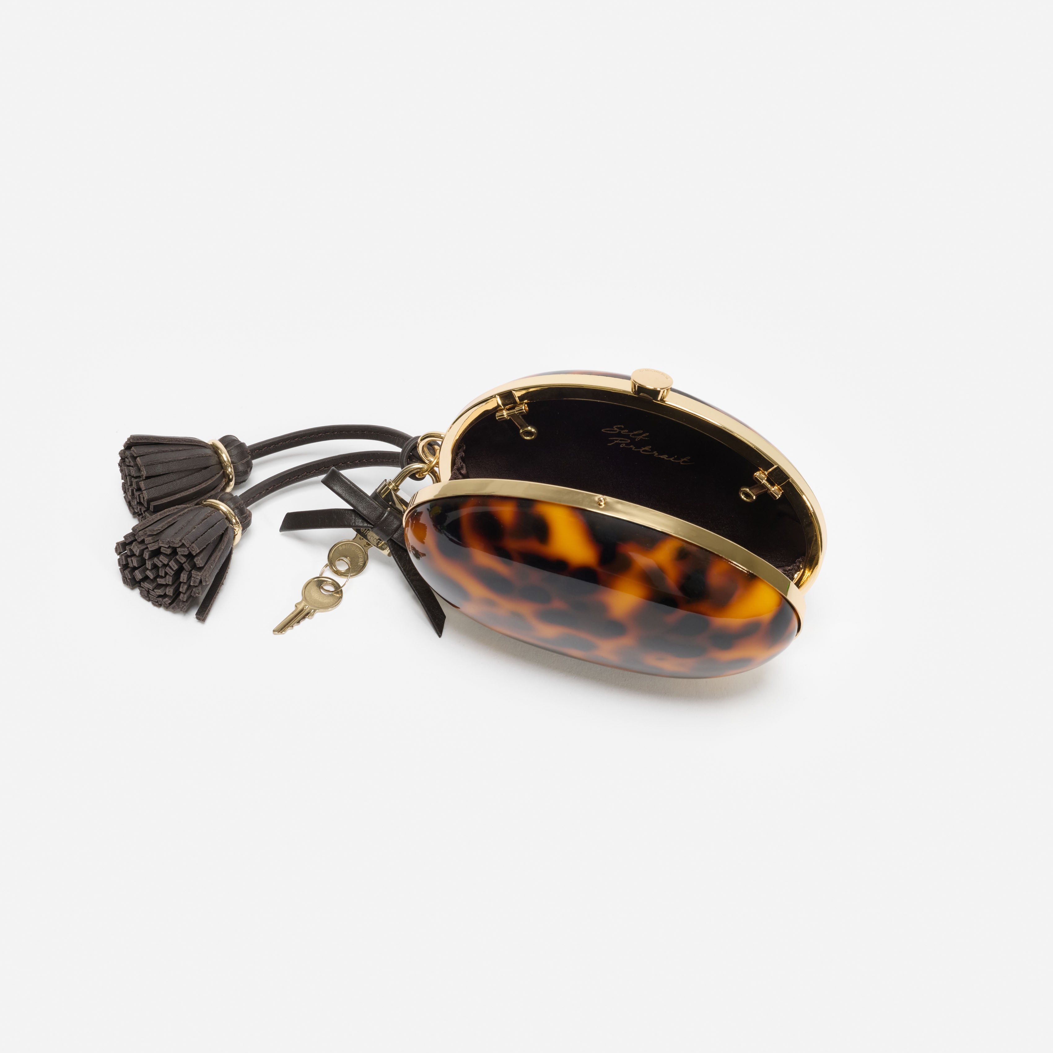 Self Portrait Brown Resin Oval Clutch Tasche Braun Mini Kette
