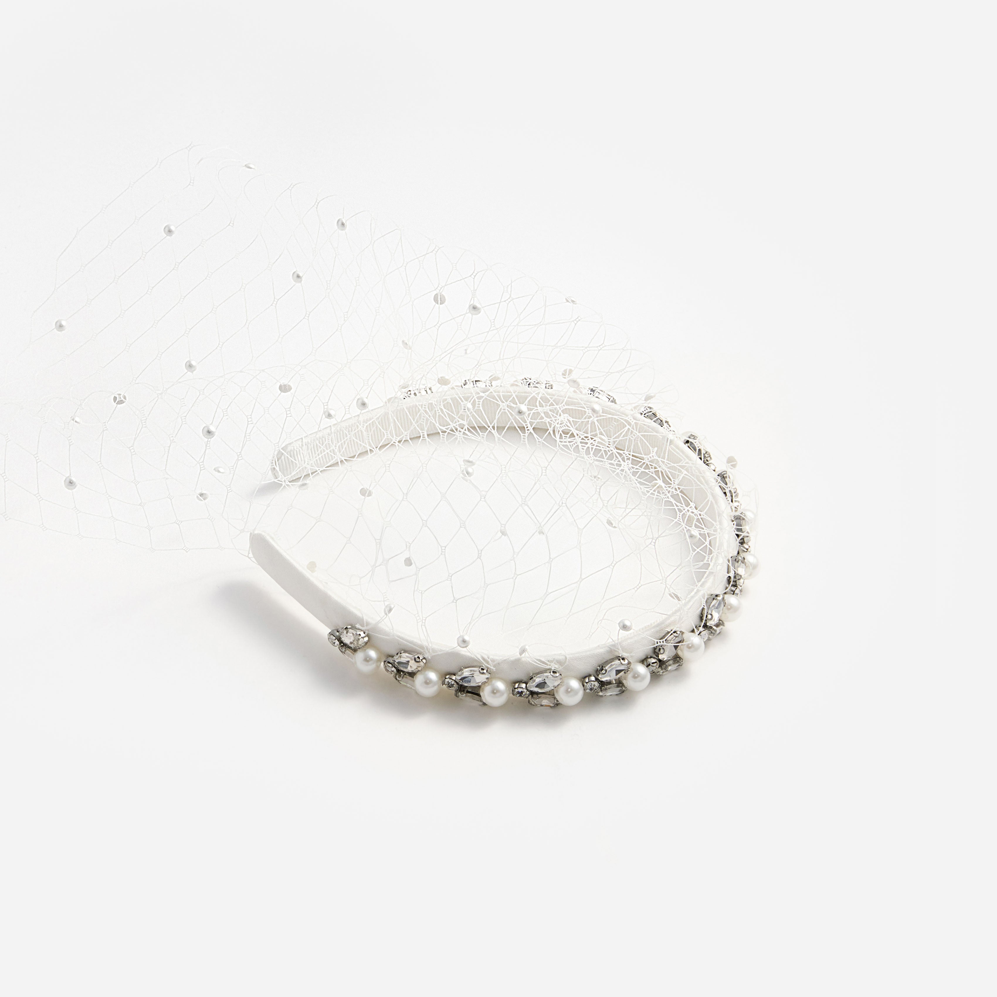 Self Portrait Hair Accessories Pearl Satin Haarreif Weiß