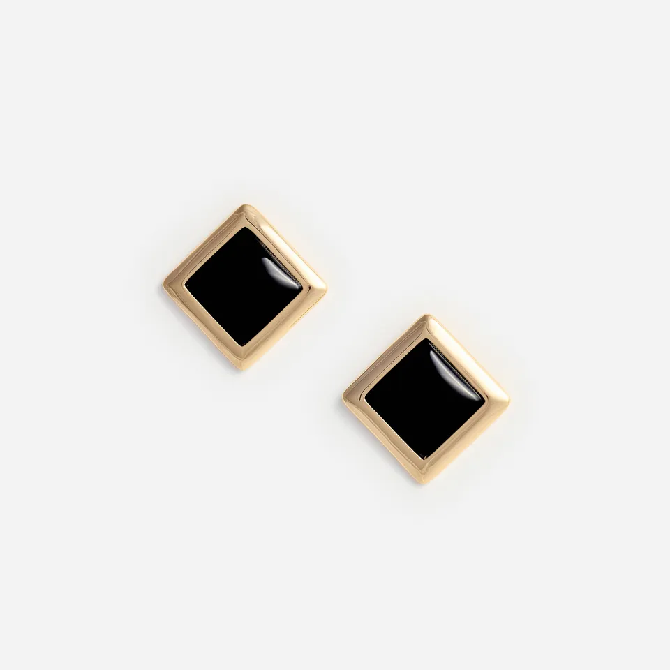 Self Portrait Black Enamel Gold Square Ohrringe Schwarz