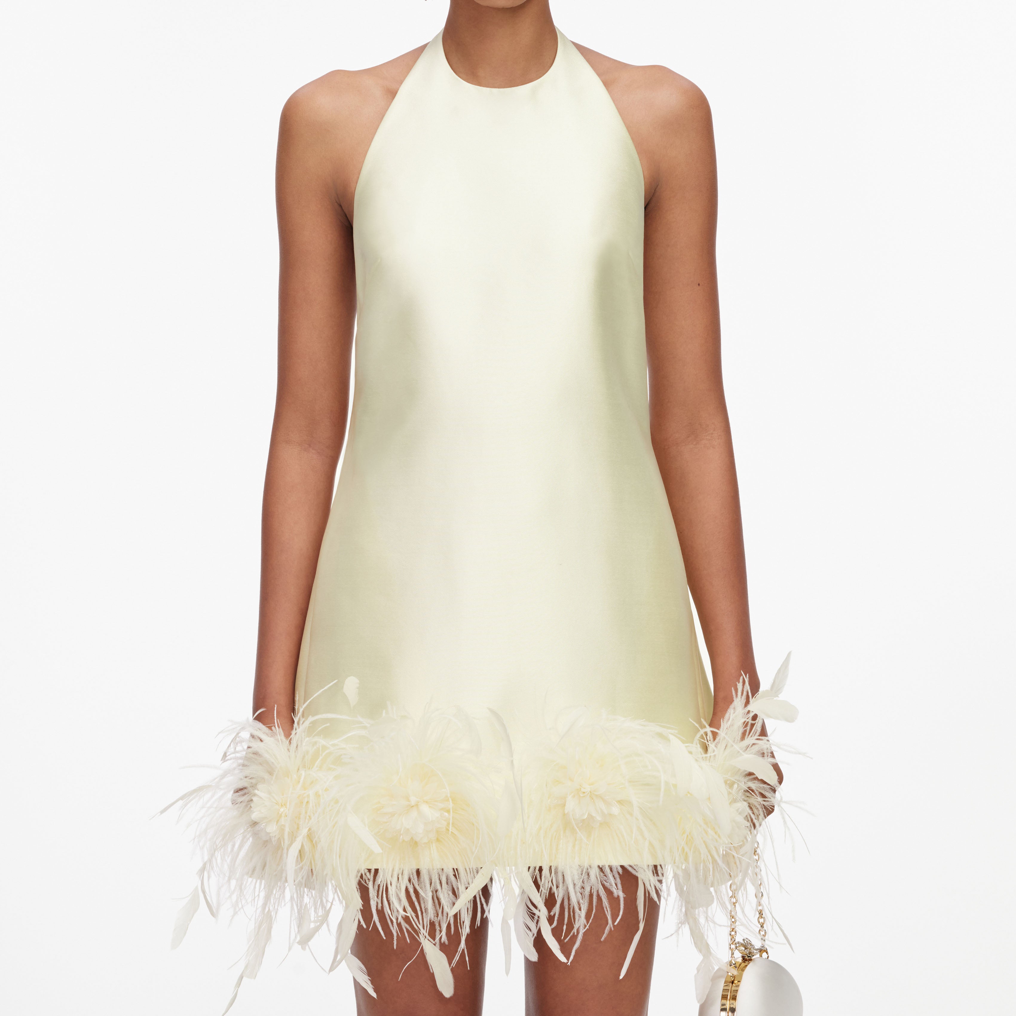 Self Portrait Yellow Taffeta Feather Mini Dress Minikleid Gelb Taft