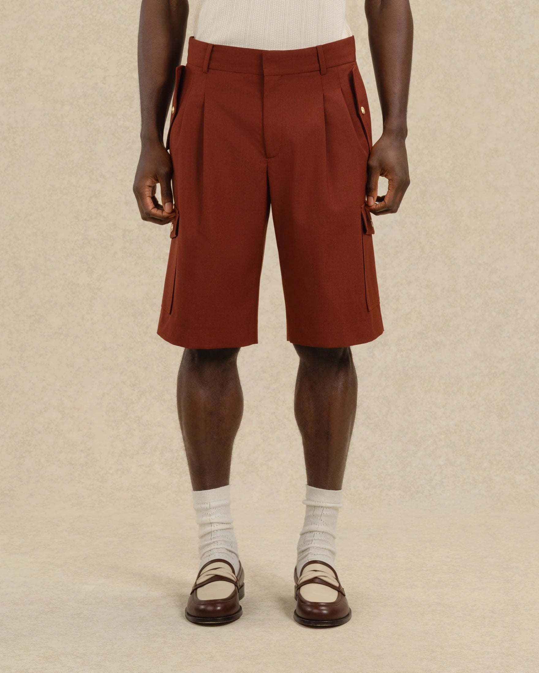 Drôle De Monsieur Short Cargo Shorts Wollmix Ziegelrot