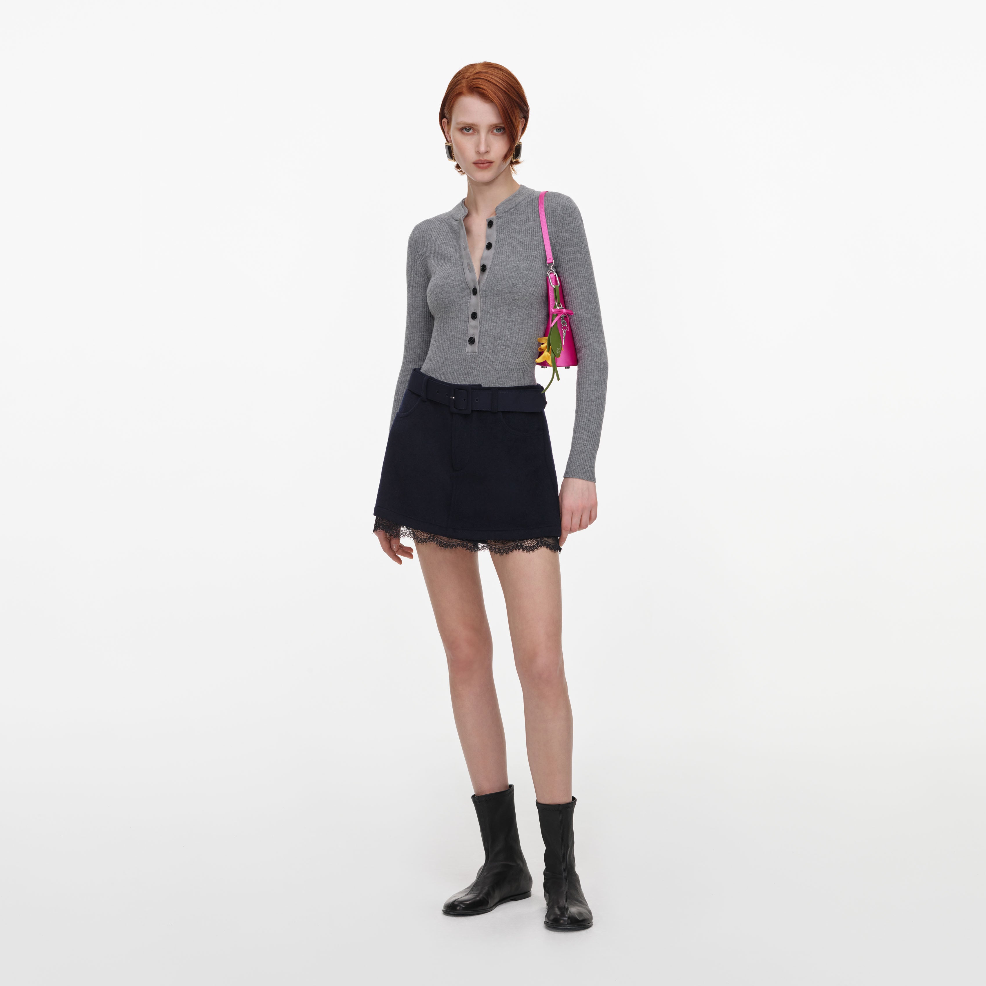 Self Portrait Wool Skort navy Mini Hosenrock Spitze