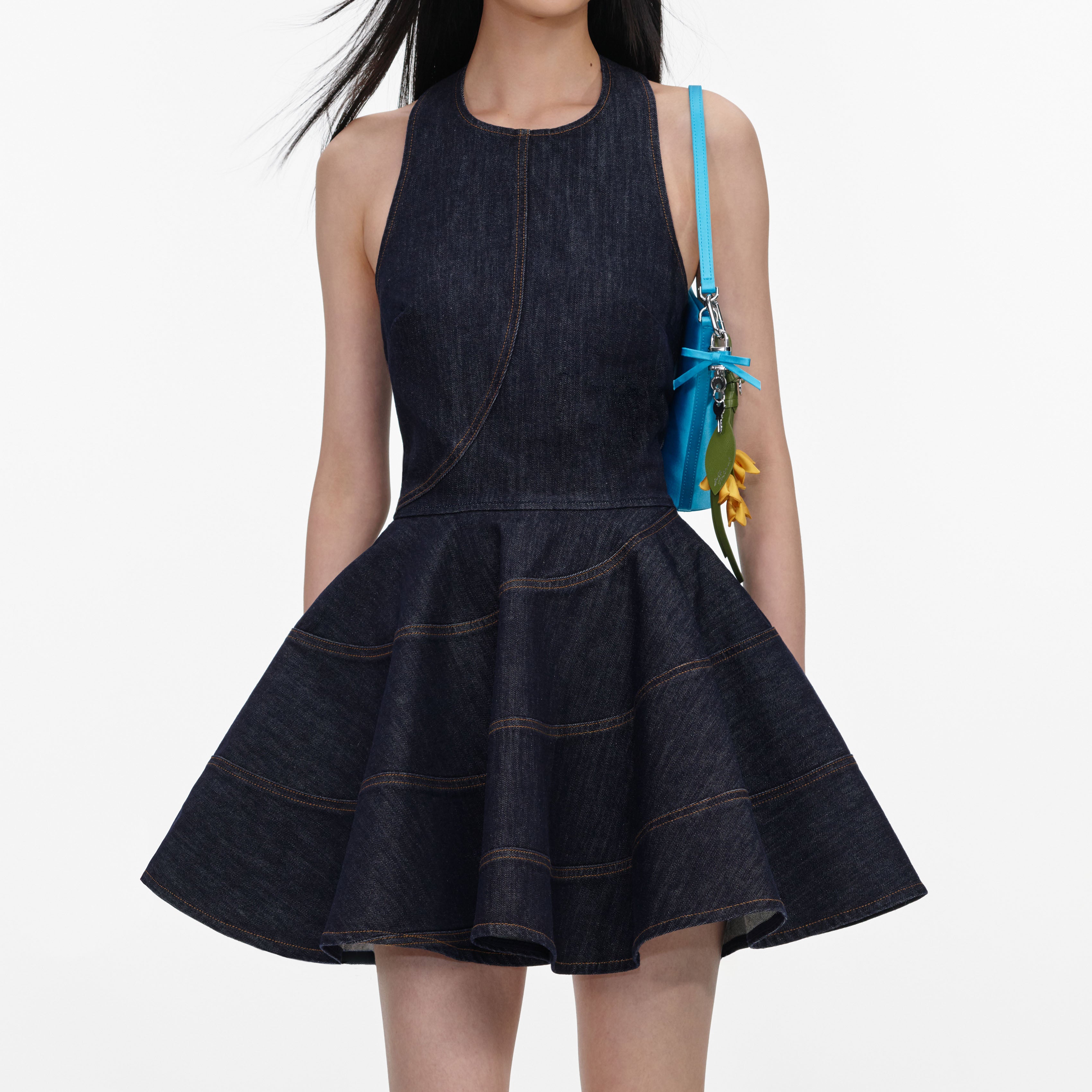 Self Portrait Indigo Denim Mini Kleid Blau Neckholder UK 6