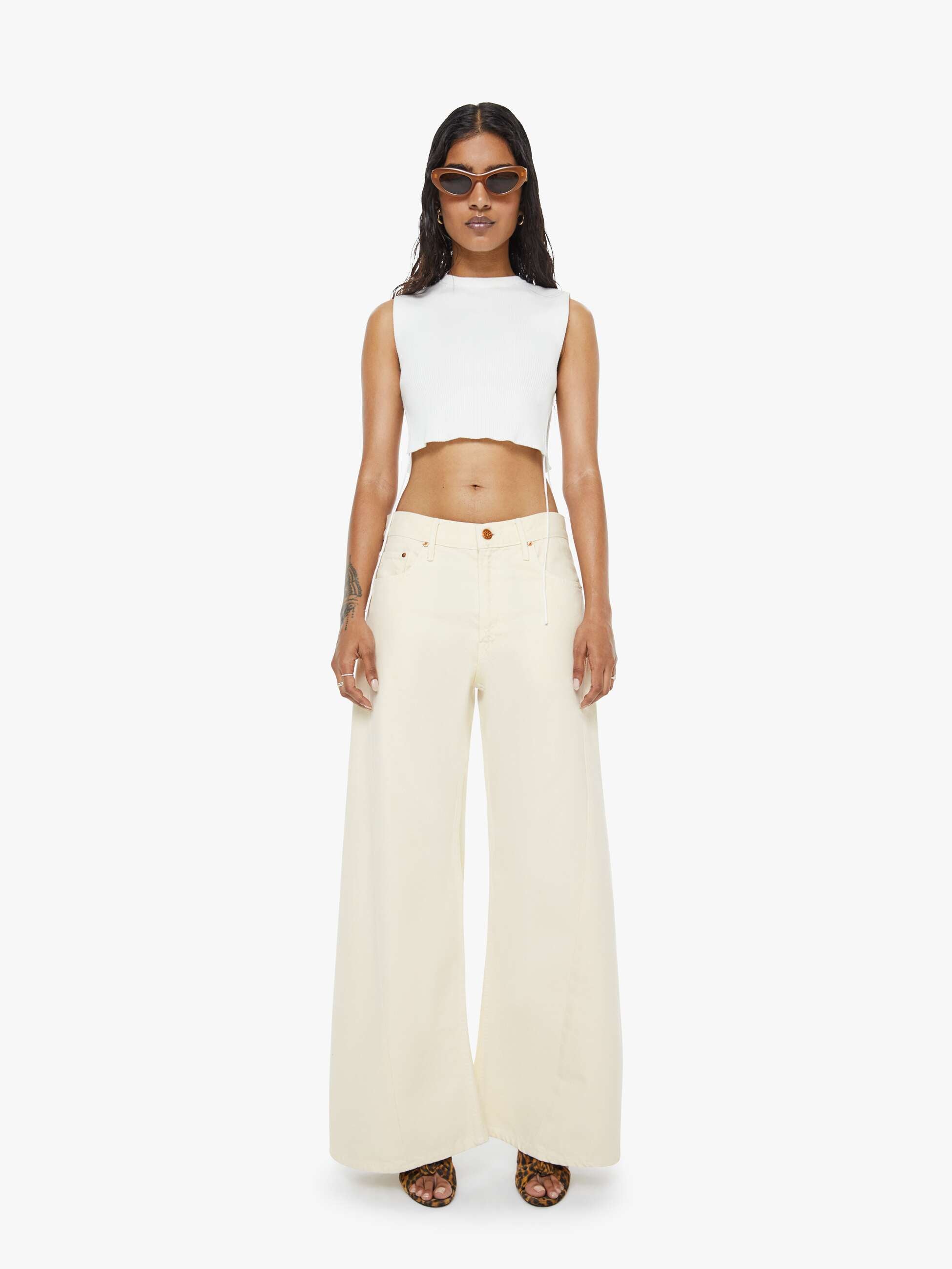 Mother Lil Lemon Twist Sneak Petite Jeans Natural Cremeweiss