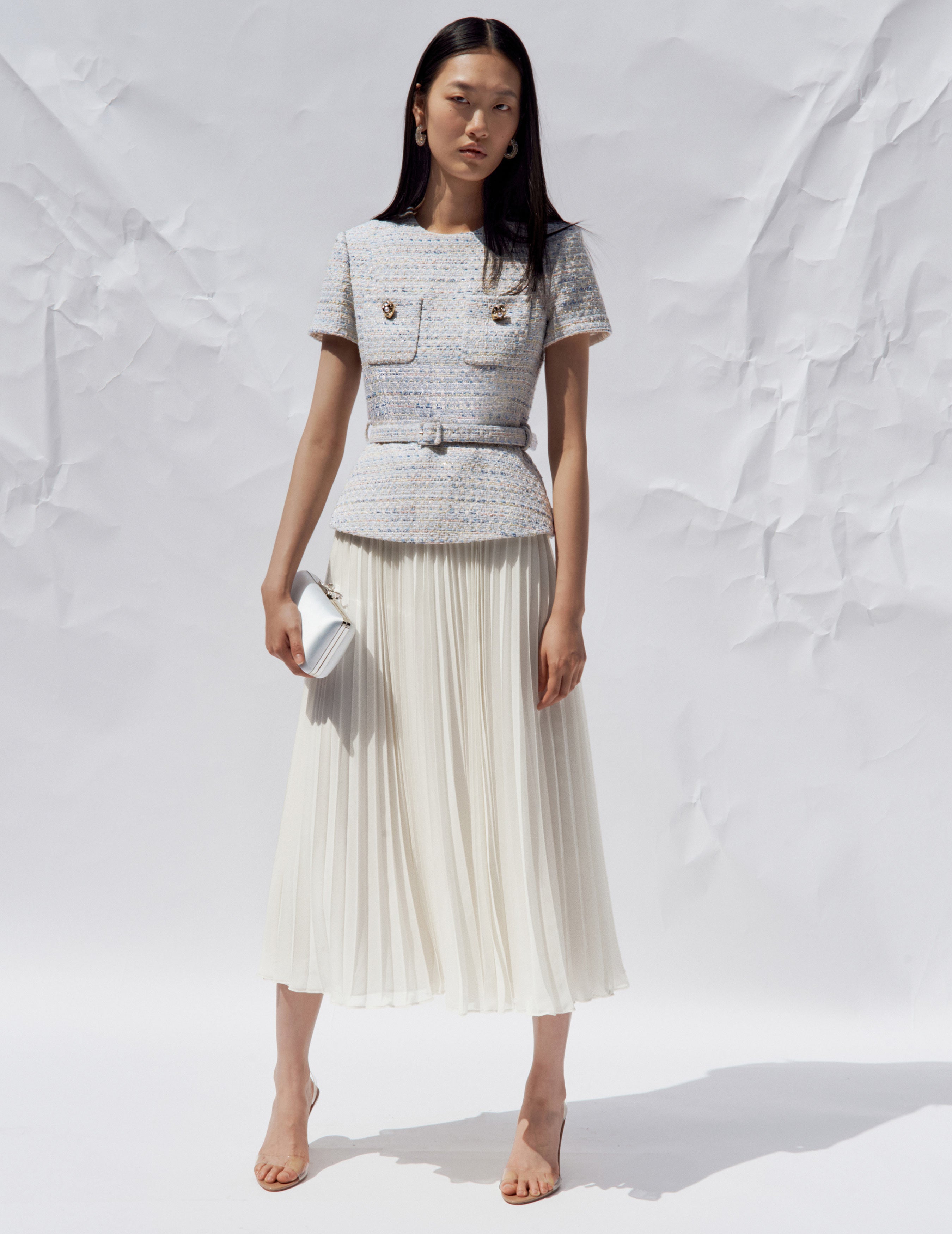 Self Portrait Boucle Chiffon Midikleid blau UK 8