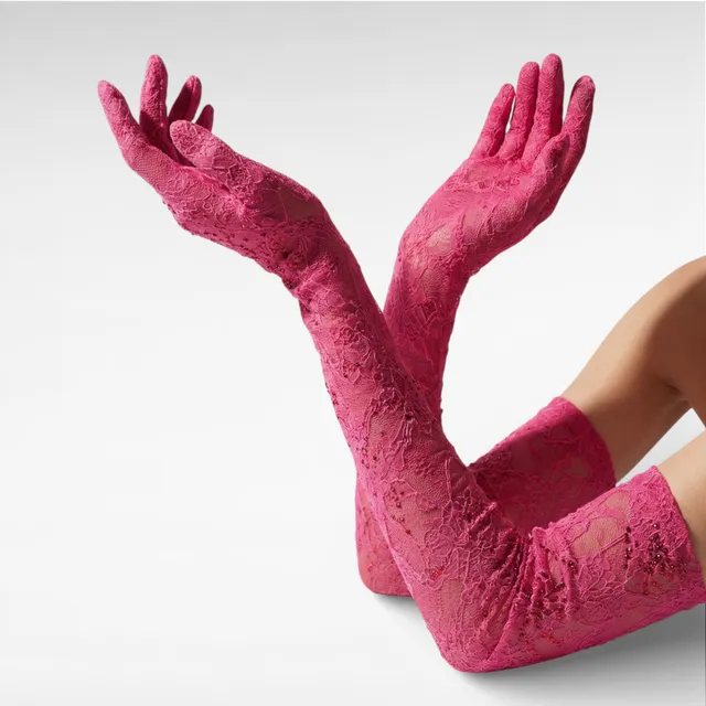 Gedebe Lace Gloves Handschuhe Spitze mit Kristallen 35cm