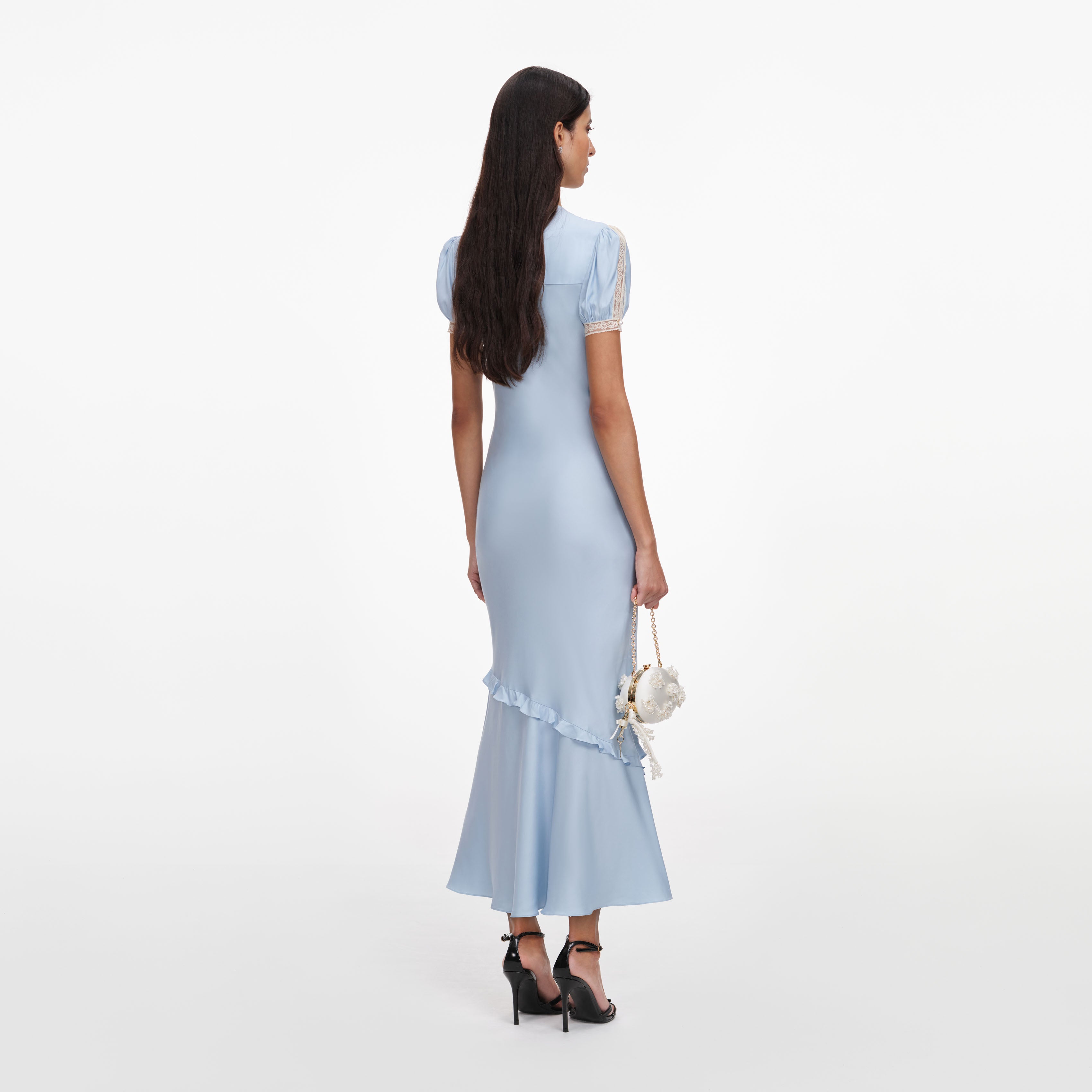 Self Portrait Blue Viscose Lace Midi Kleid Blau Spitze