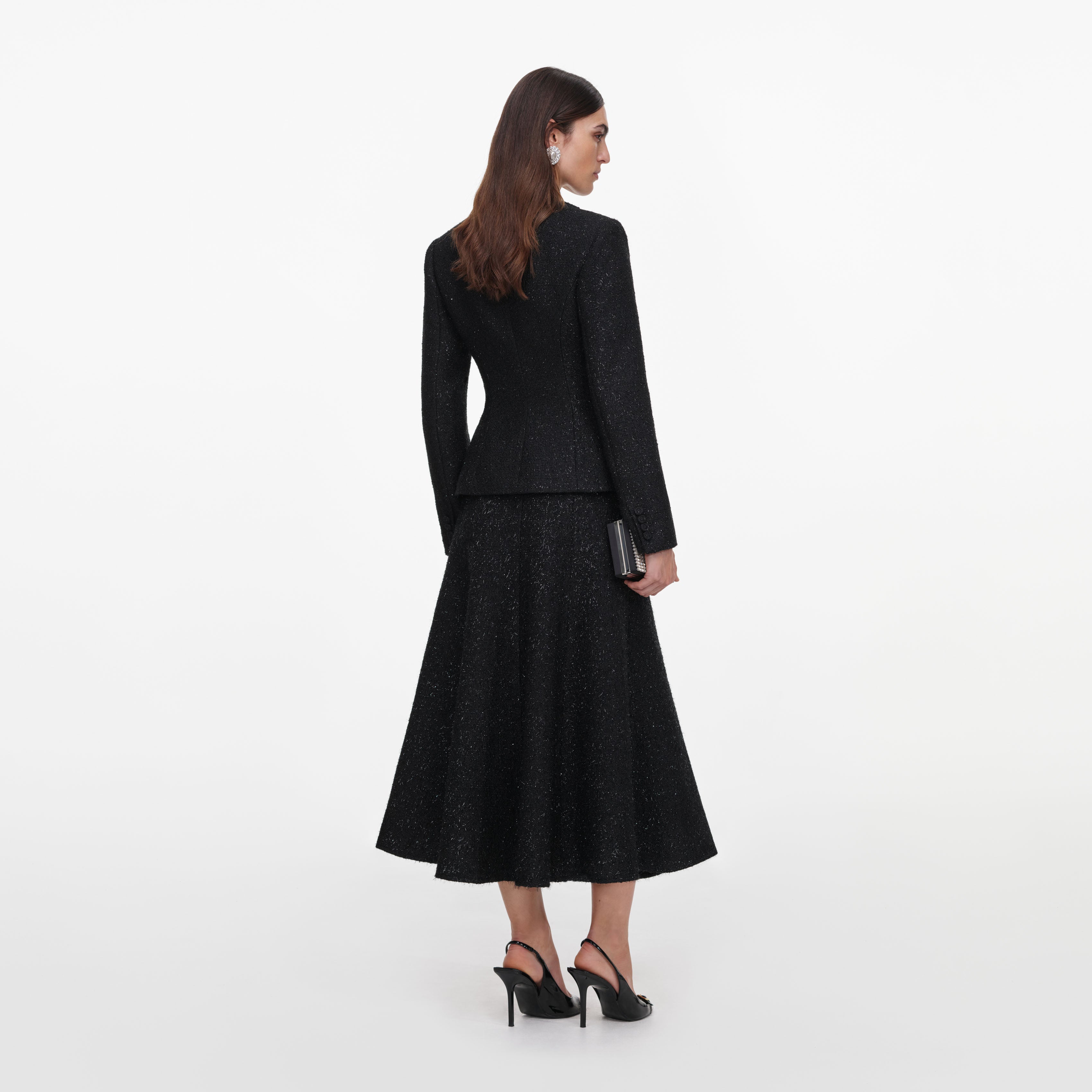 Self Portrait Black Boucle Midikleid Schwarz Metallic Taschen