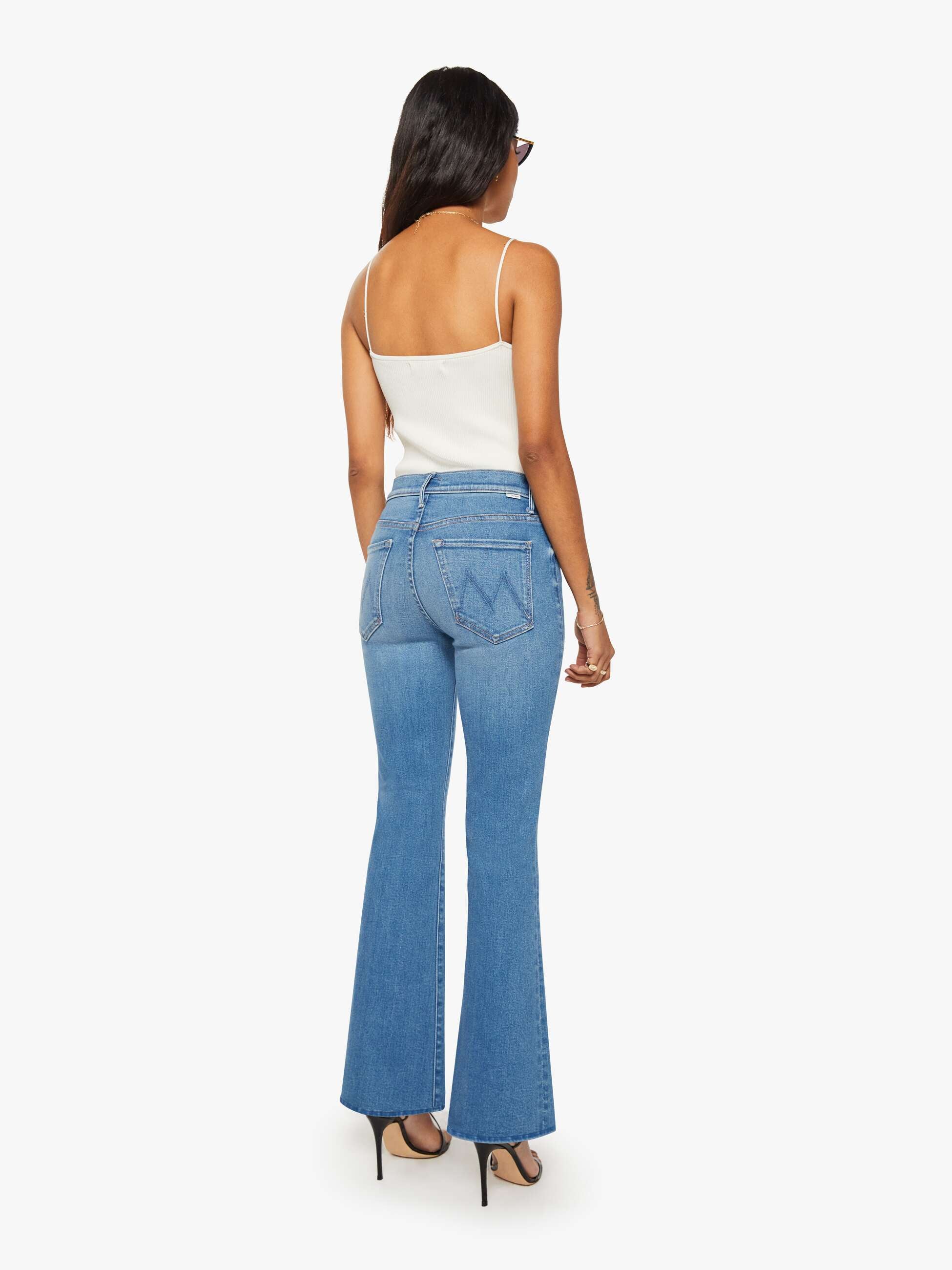 Mother Lil Weekender Petite Jeans Blau Flare Mid Rise