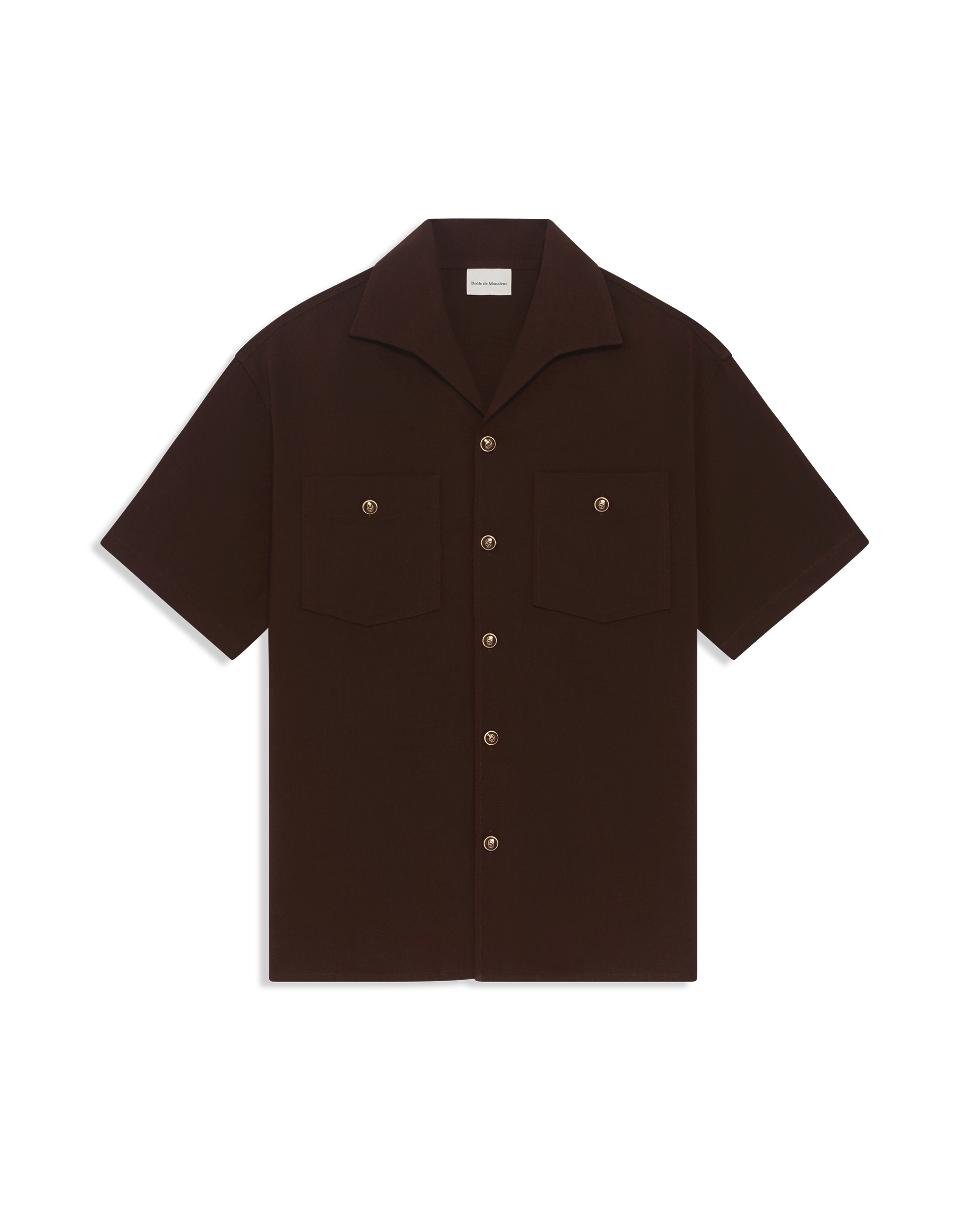 Drôle De Monsieur Chemise Poches Hemd Braun Viskose Kurzarm