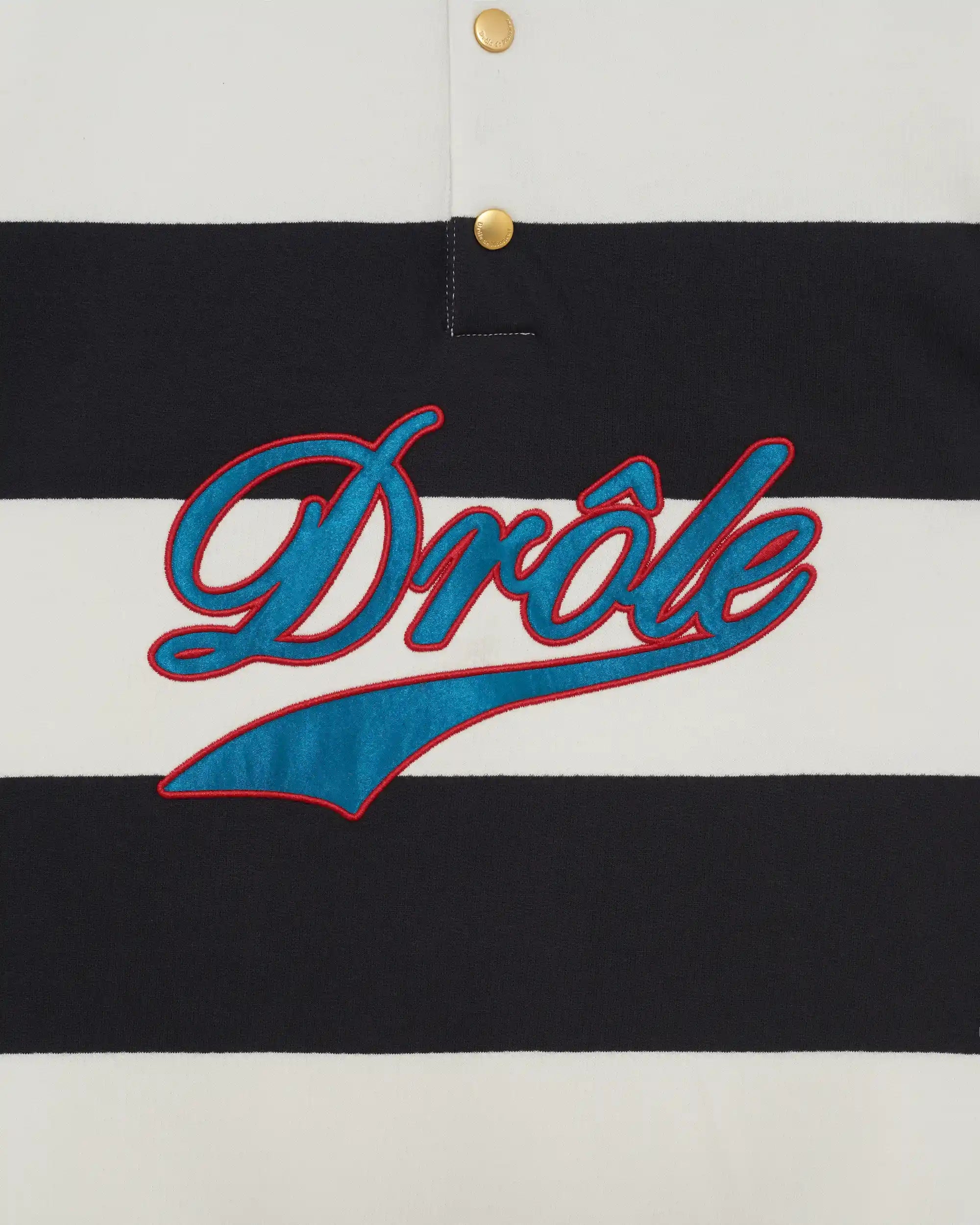 Drôle De Monsieur Stripes Polo Langarm Off White Baumwolle