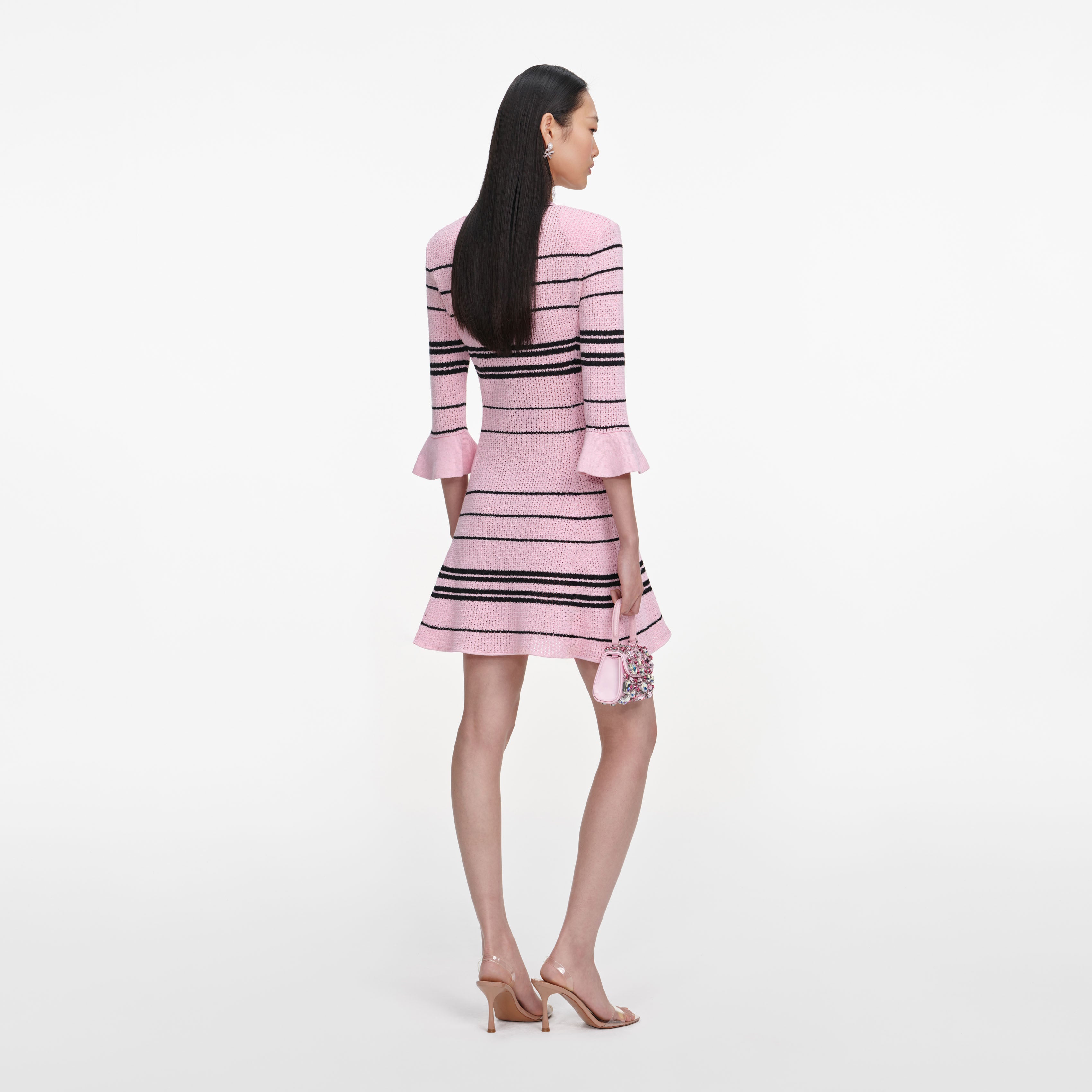 Self Portrait Pink Stripe Knit Mini Kleid S Rosa Baumwolle