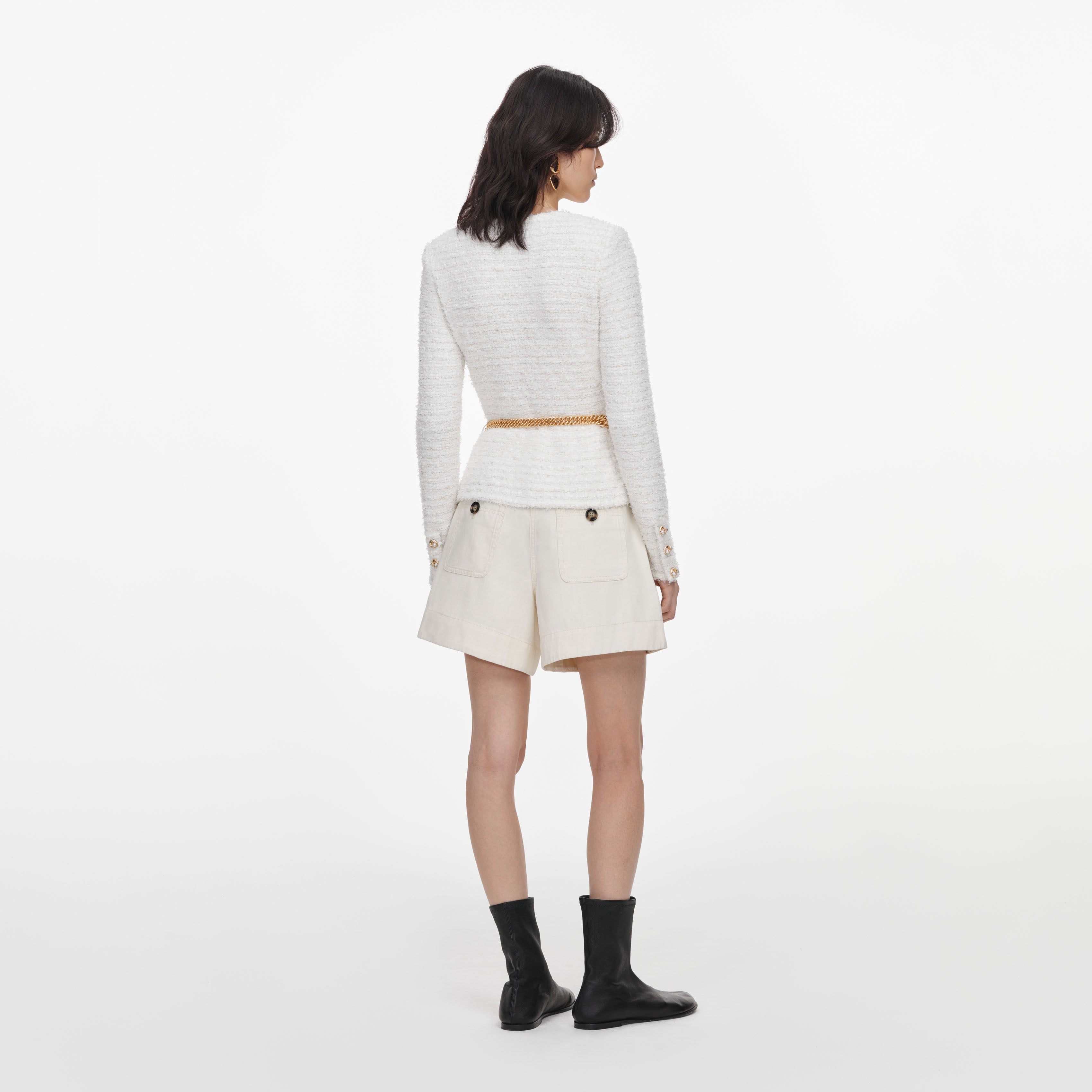 Self Portrait Cream Textured Knit Cardigan Creme S