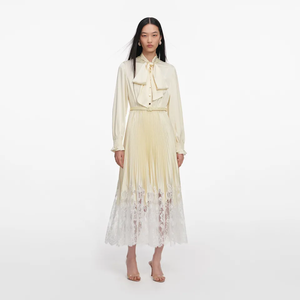 Self Portrait Dresses Yellow Satin Midikleid Gelb Spitze