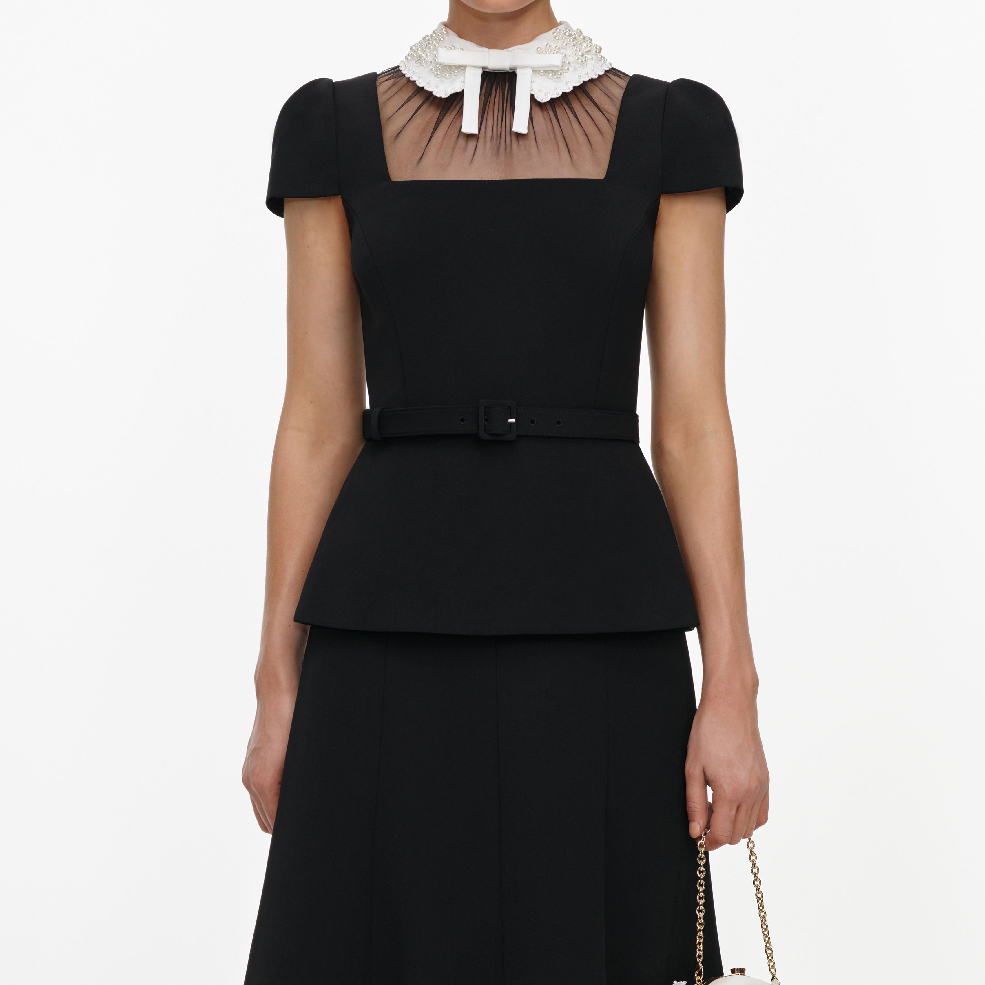 Self Portrait Black Bow Peplum Midikleid Schwarz UK 10