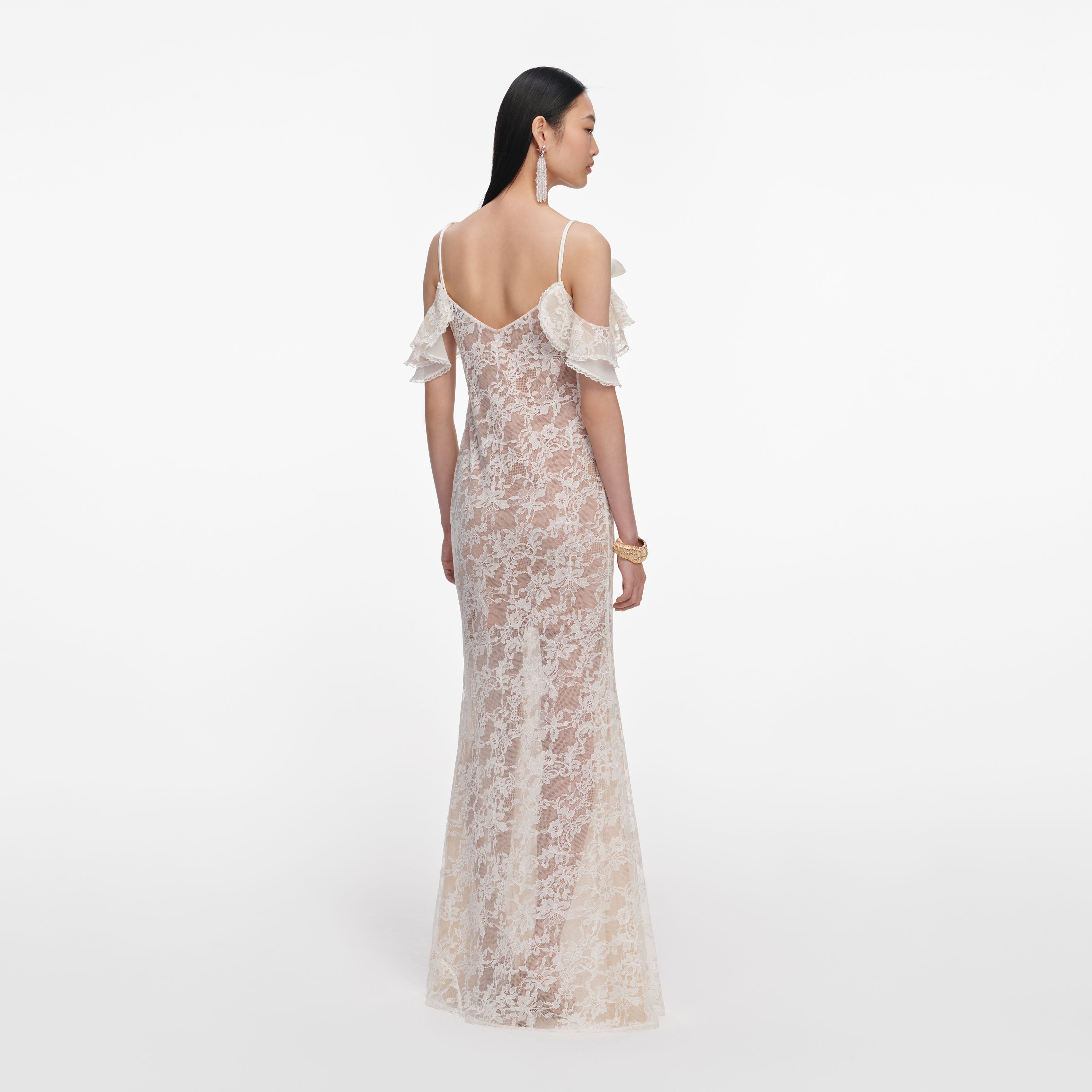 Self Portrait Cream Lace Flower Maxi Kleid Creme Spitze