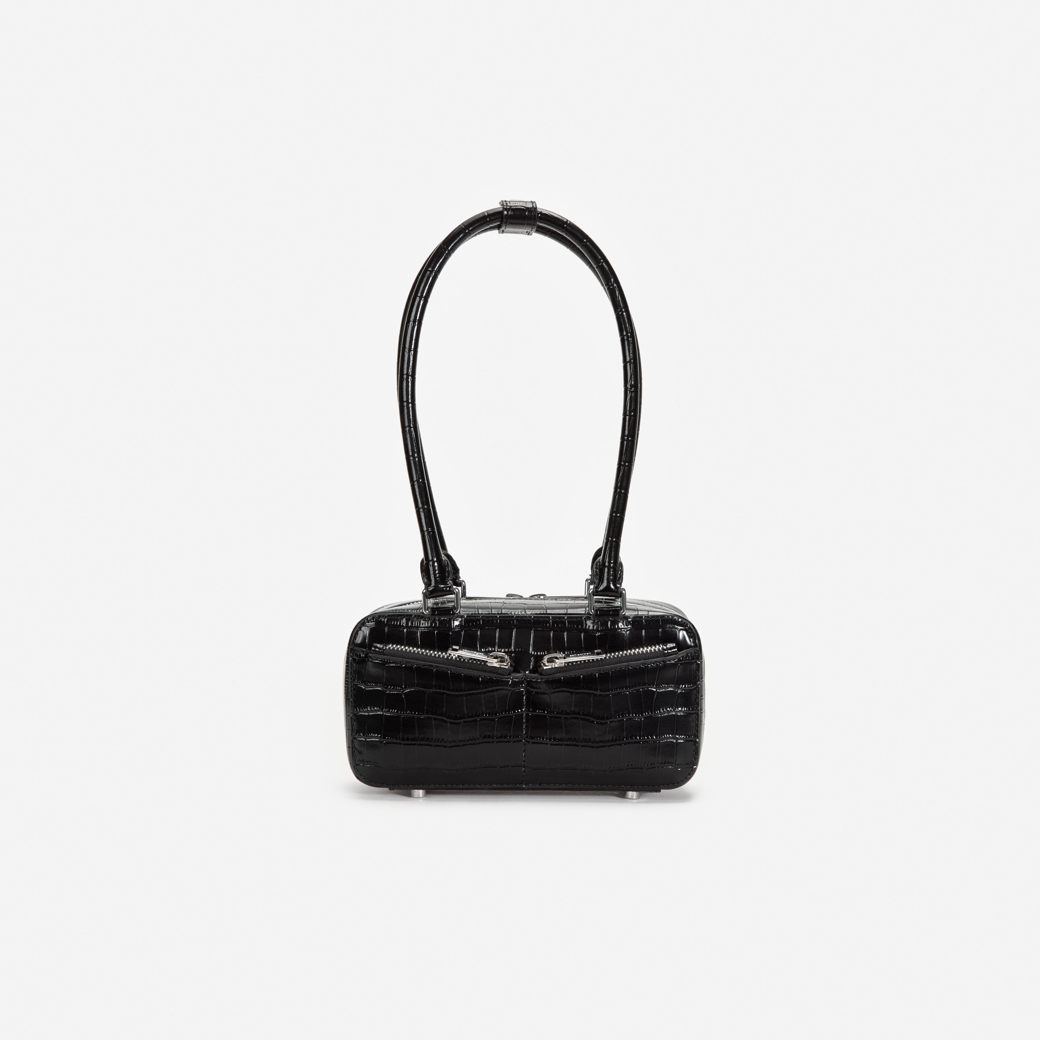 Self Portrait Mini Schultertasche Leder Schwarz Kroko