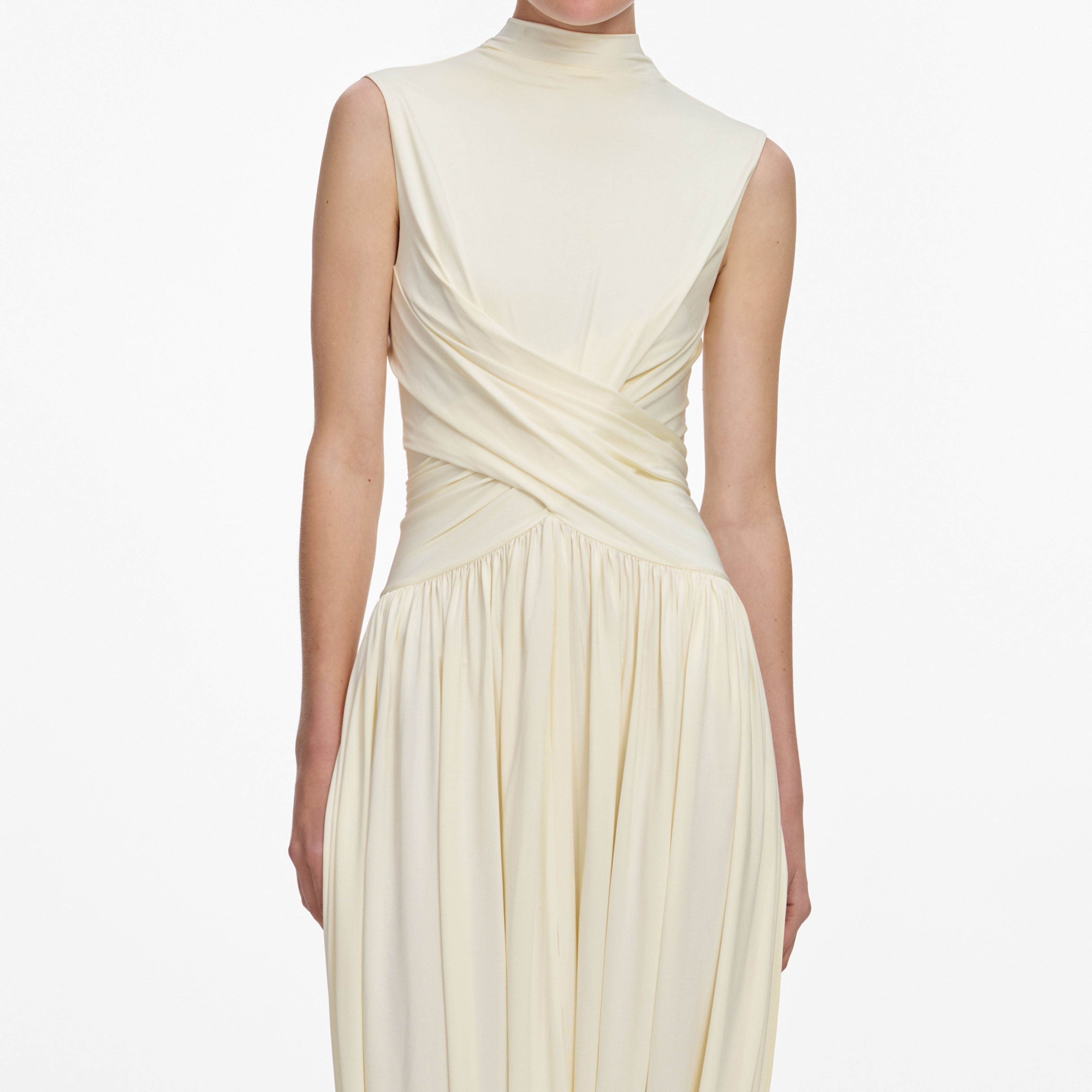 Self Portrait Jersey Midikleid Gelb Wickel Asymmetrisch