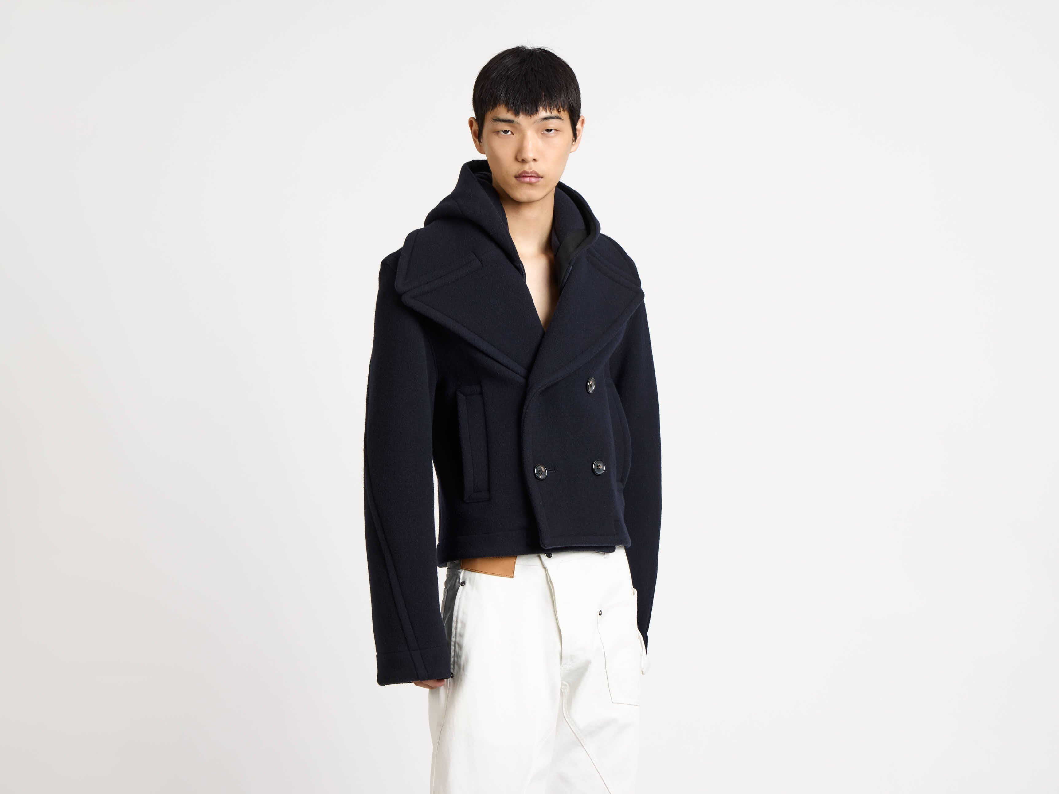 J.W.Anderson Cropped Hooded Coat Herren Navy Zweireiher Kapuze