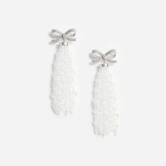 Self-Portrait Bow Beaded Ohrringe Silber mit Schleife Kristall