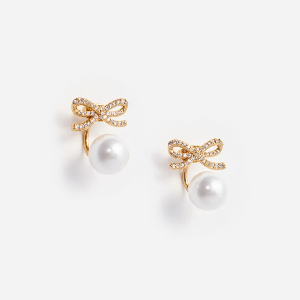 Self Portrait Gold Bow Pearl Ohrringe Gold One Size