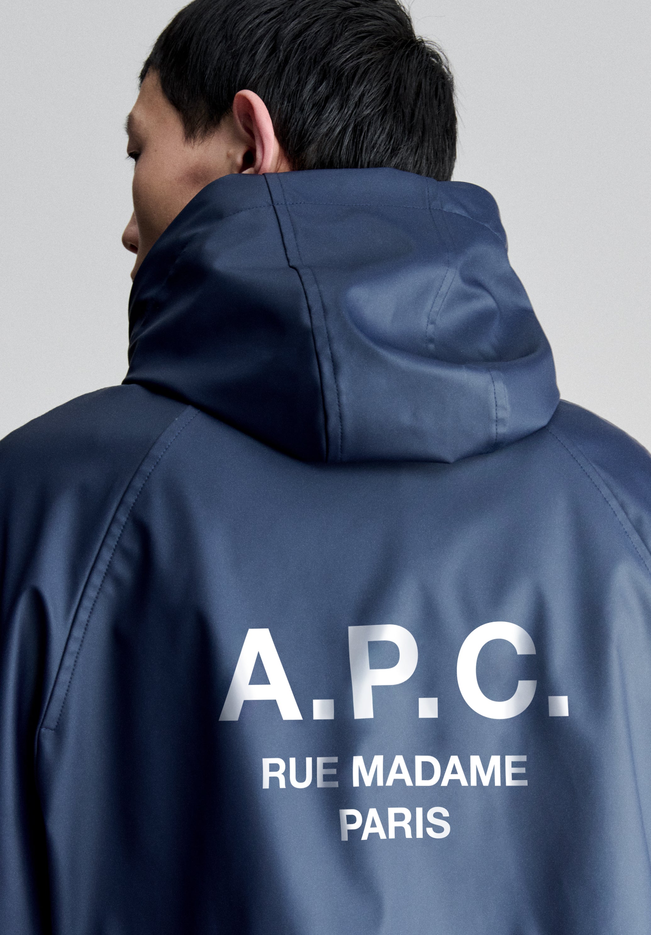 A.P.C. Parka marineblau lang weit Druckknopf
