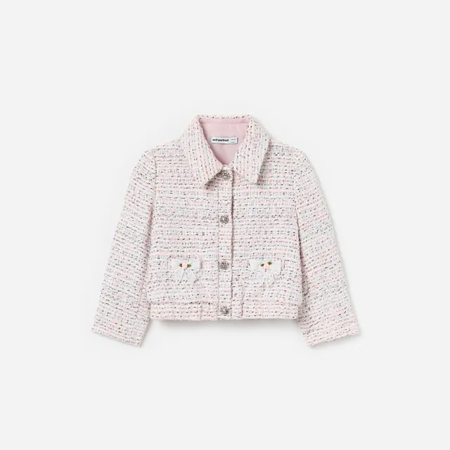 Self Portrait Outerwear Pink Boucle Lace Bow Jacket Kinderjacke Rosa 7/8