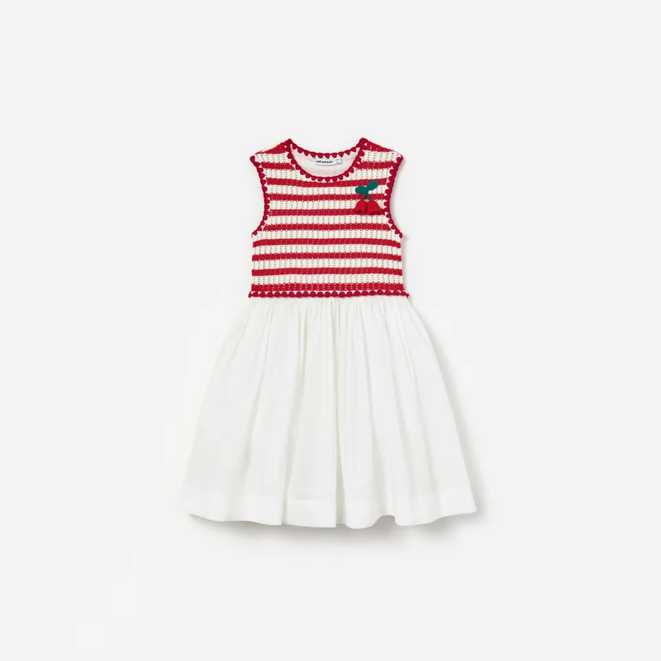 Self Portrait Red Striped Crochet Kinderkleid Midi