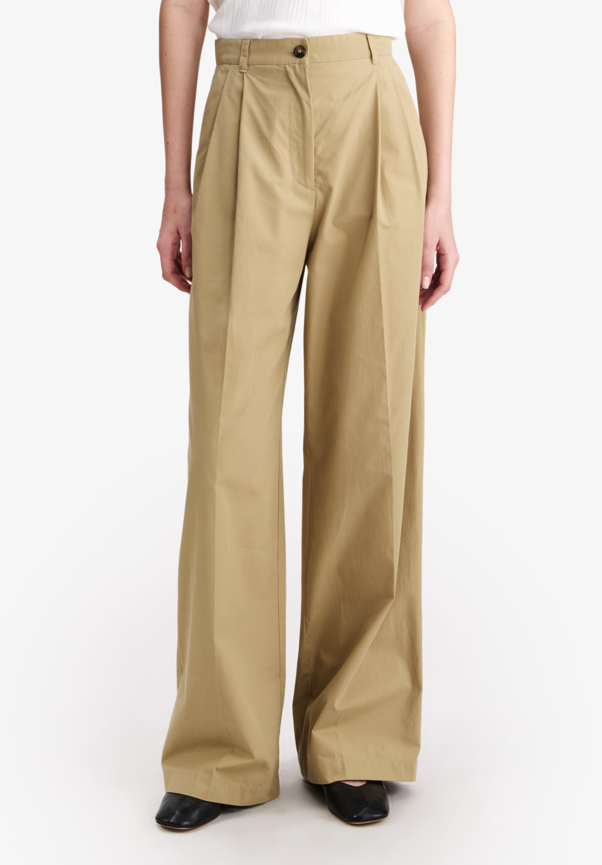 A.P.C. Hose Beige Weit Bio-Baumwolle Gr. 38 Mittelhoch