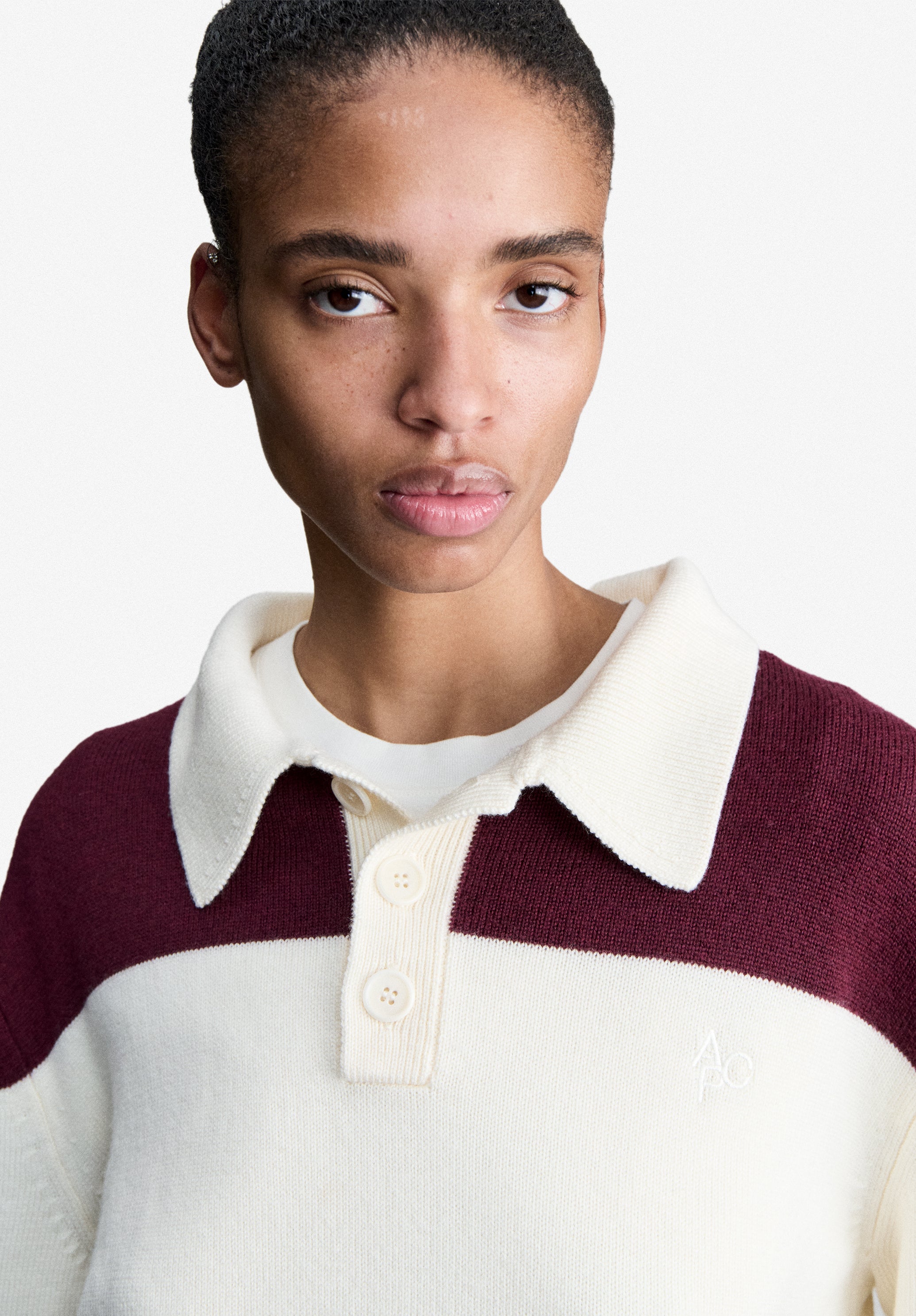 A.P.C. Rugby-Poloshirt Wolle Weiß Bordeauxrot