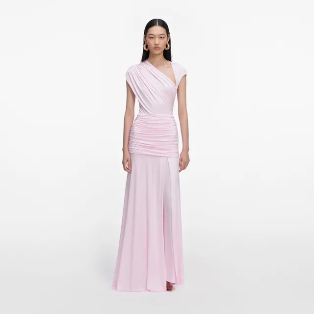 Self Portrait Pink Jersey Draped Maxi Dress Kleid Pink UK 6