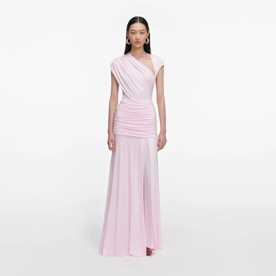 Self Portrait Pink Jersey Draped Maxi Dress Kleid Pink UK 6
