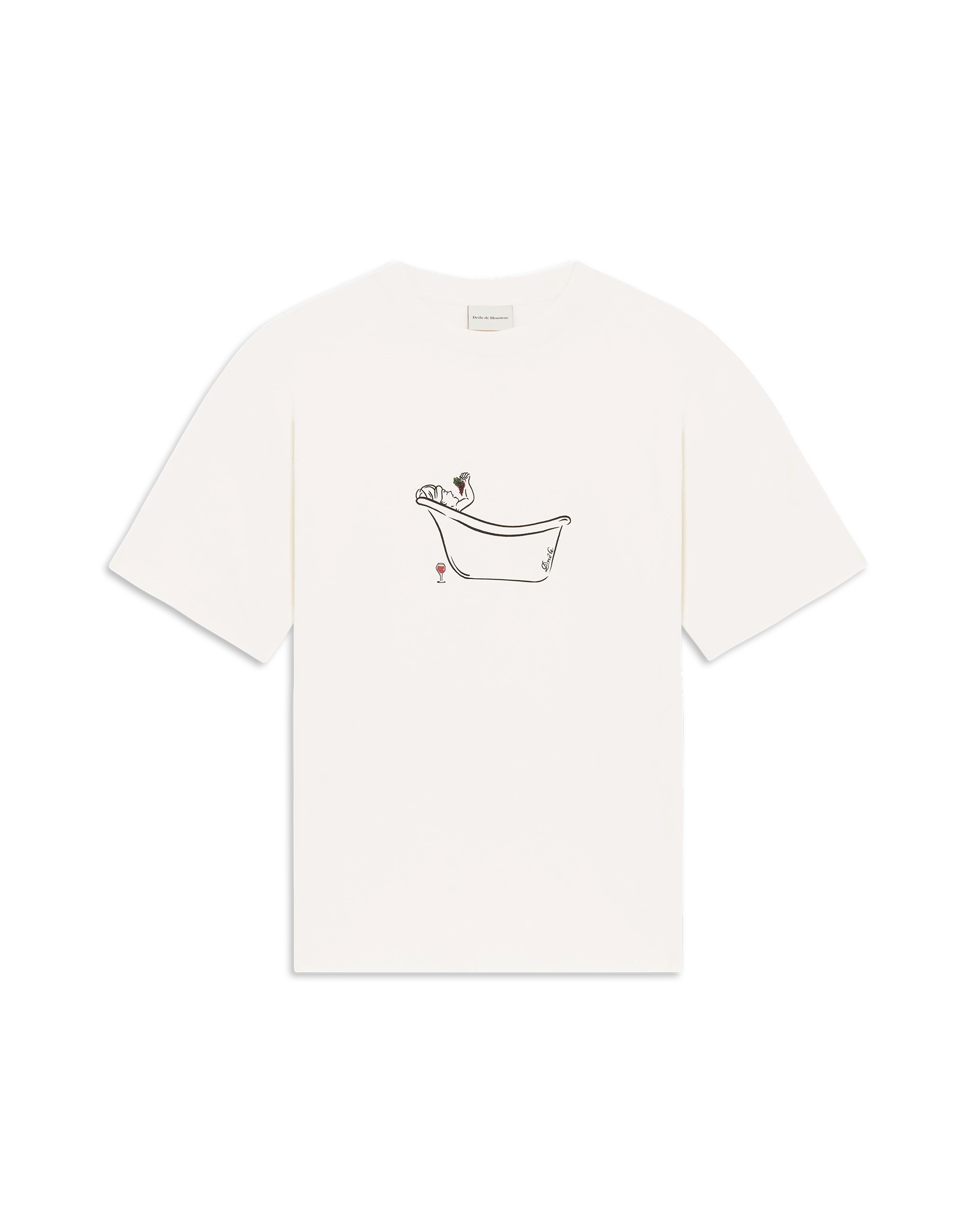 Drôle De Monsieur Wine Bath T-Shirt Off-White Baumwolle