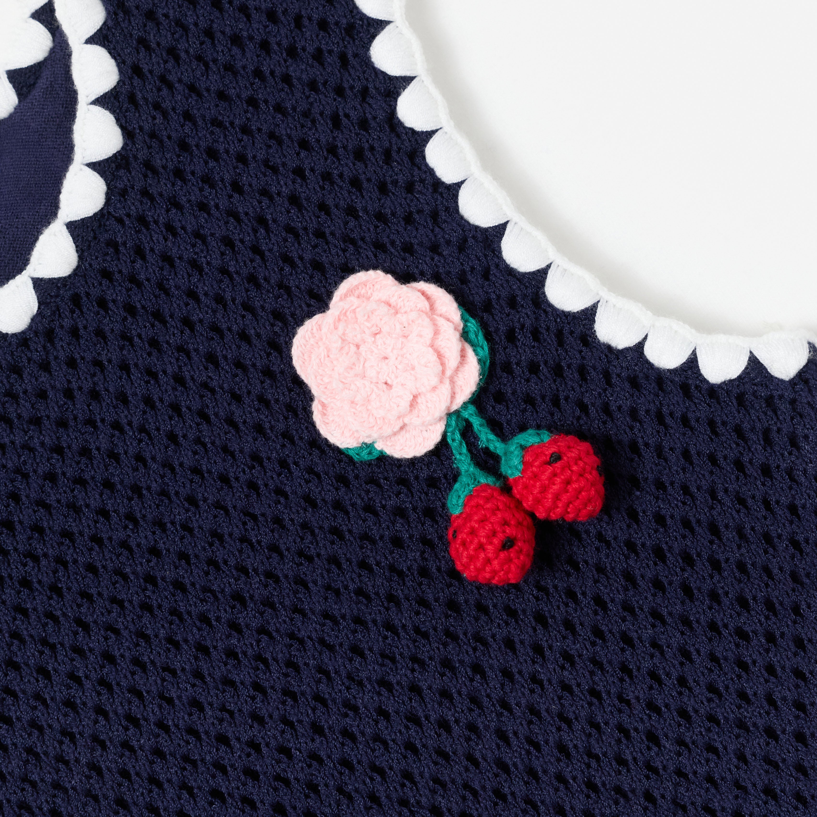 Self Portrait Navy Crochet Knitted Kleid Kinder Navy Baumwolle