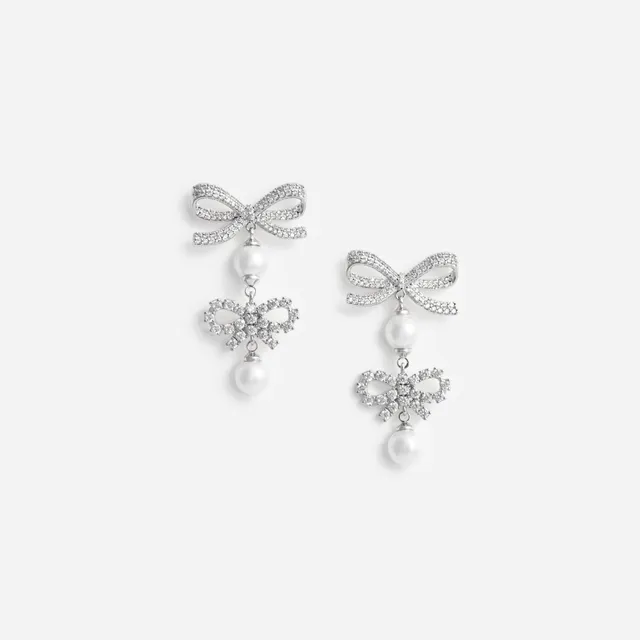 Self Portrait Double Bow Pearl Ohrringe Silber