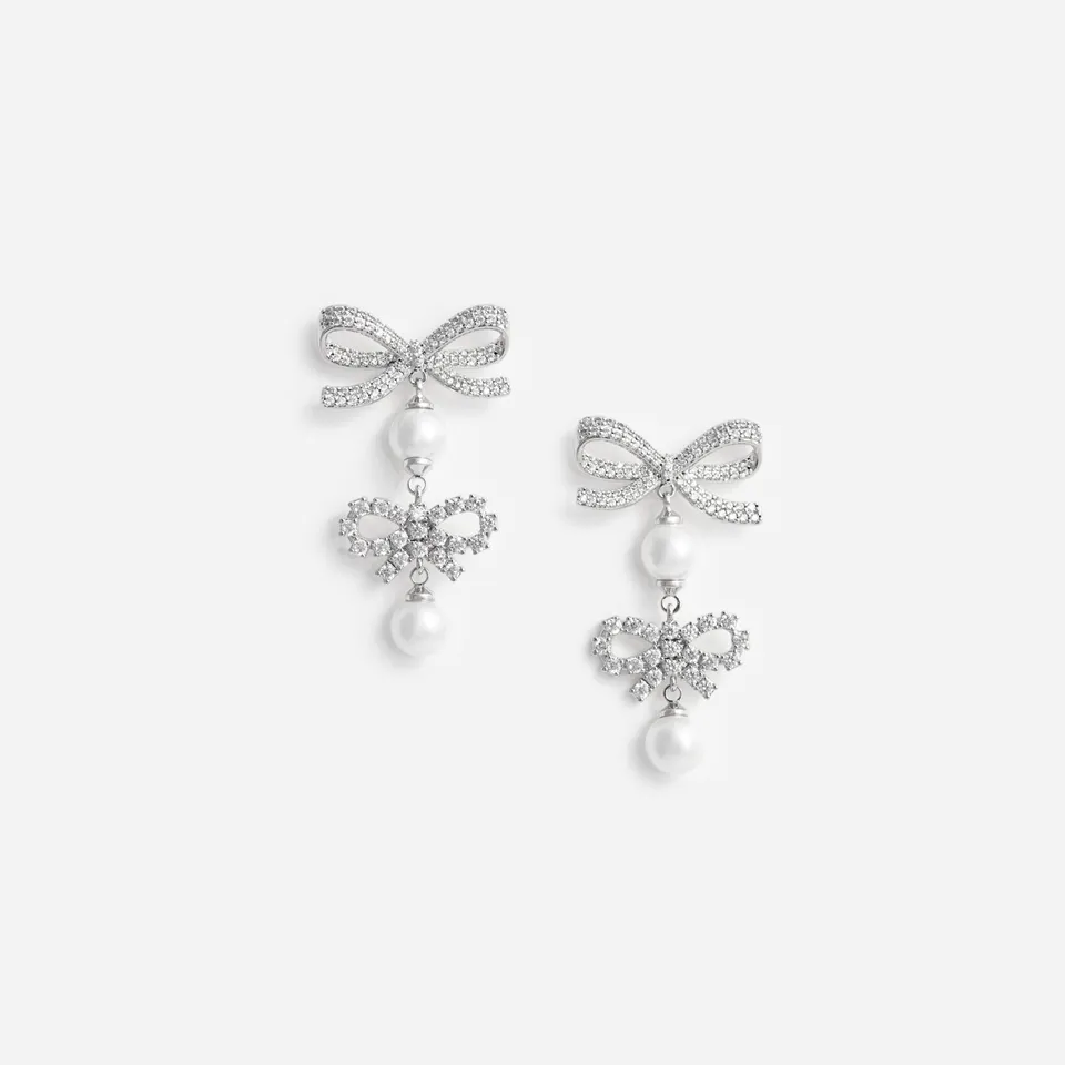 Self Portrait Double Bow Pearl Ohrringe Silber