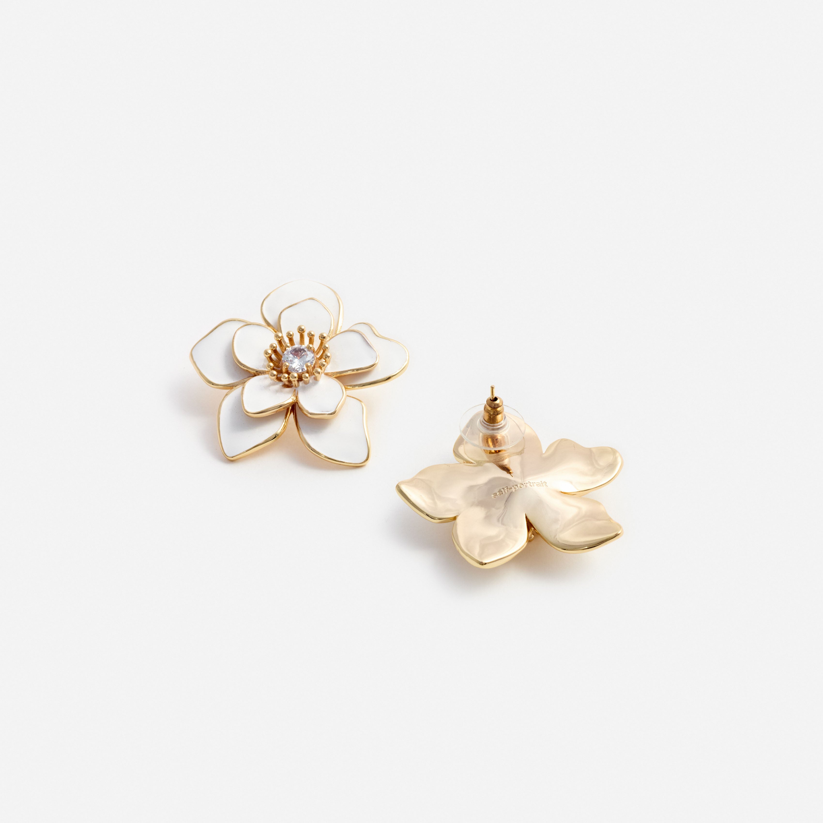 Self Portrait Jewellery Enamel Flower Ohrringe Creme Gold