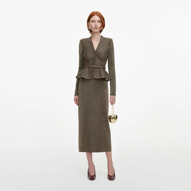 Self Portrait Bronze Tailored Knit Midi Kleid Bronze XS-XL