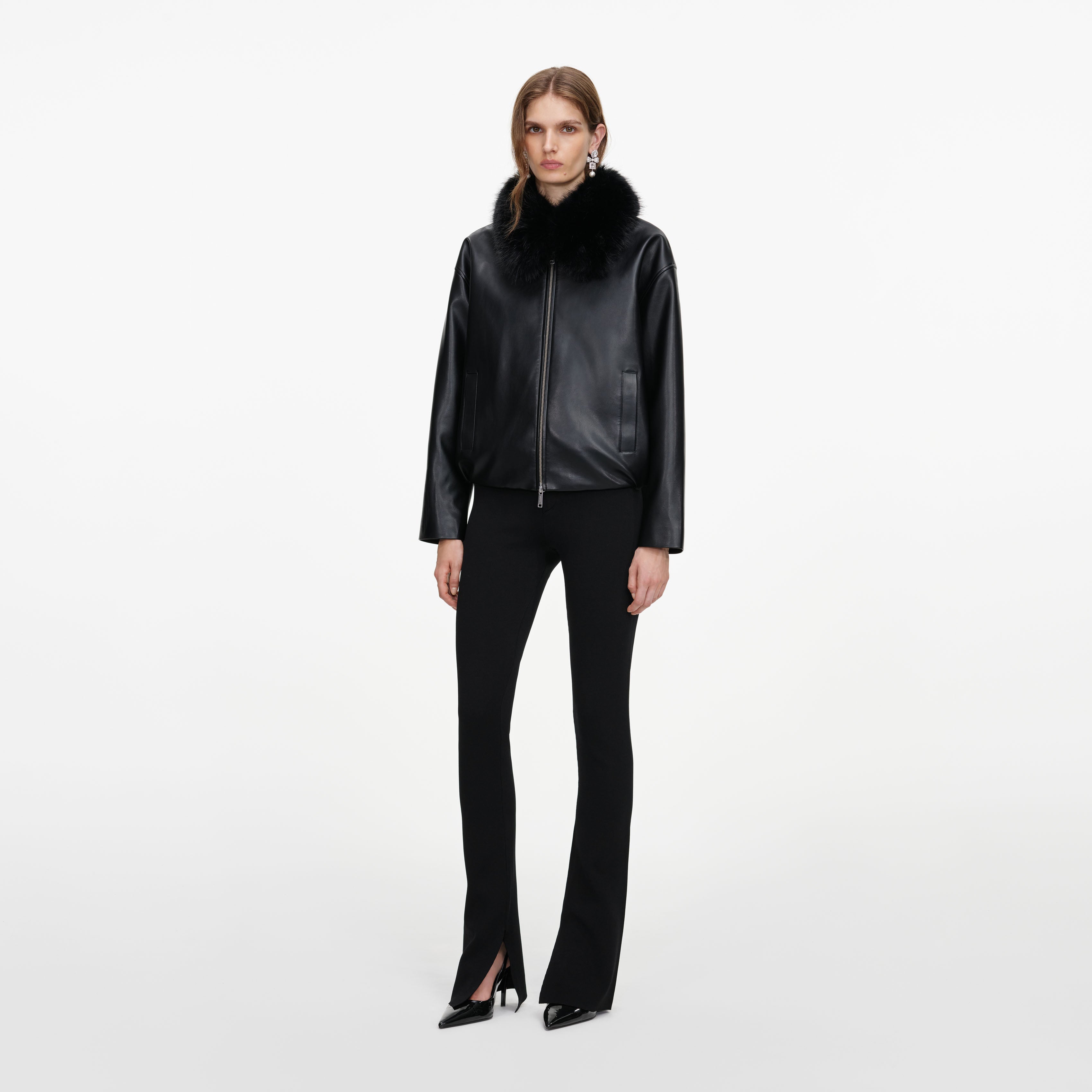 Self-Portrait Outerwear Bomberjacke Schwarz Kunstleder Fell