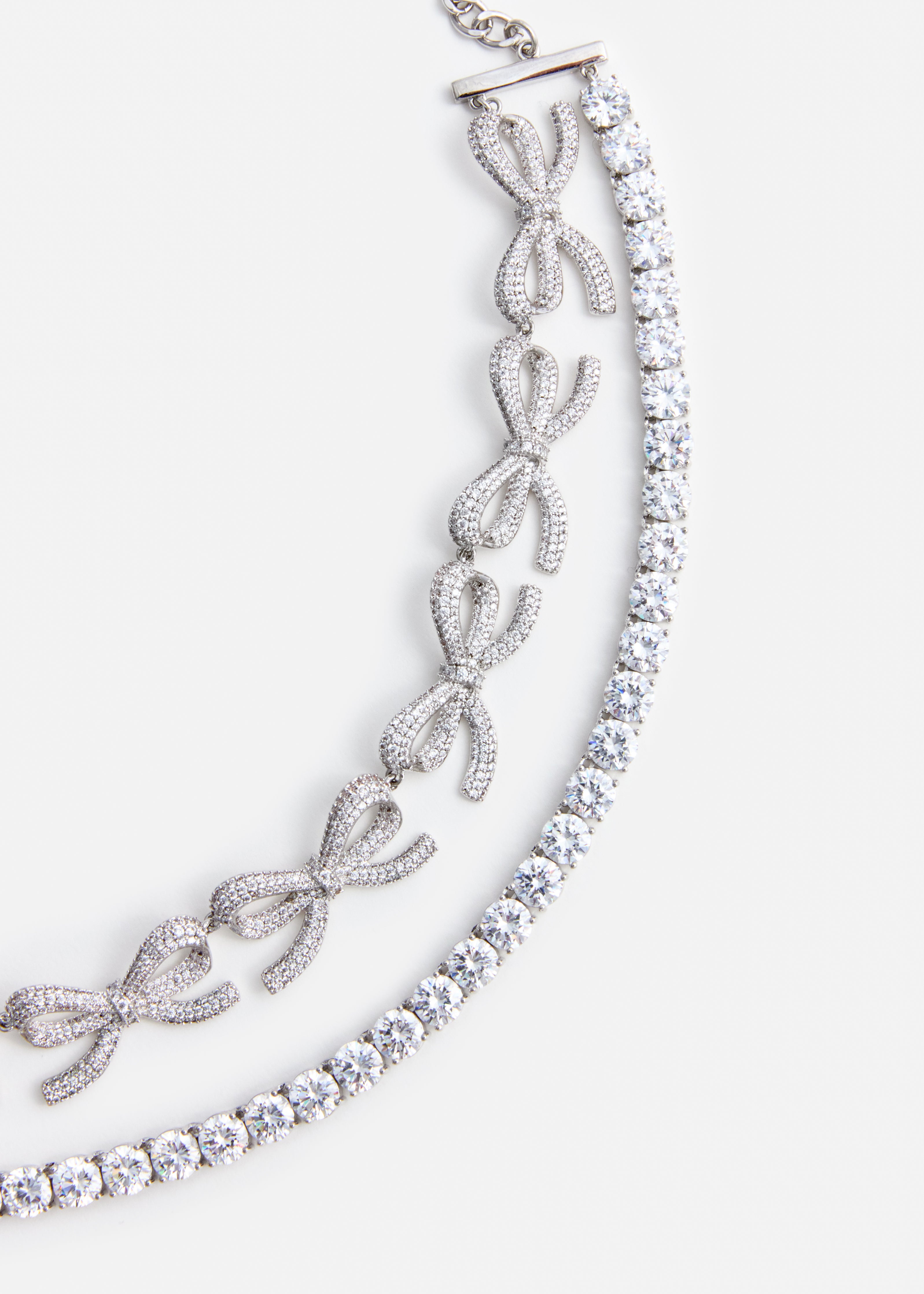Self Portrait Crystal Bows Diamante Necklace Kette Silber