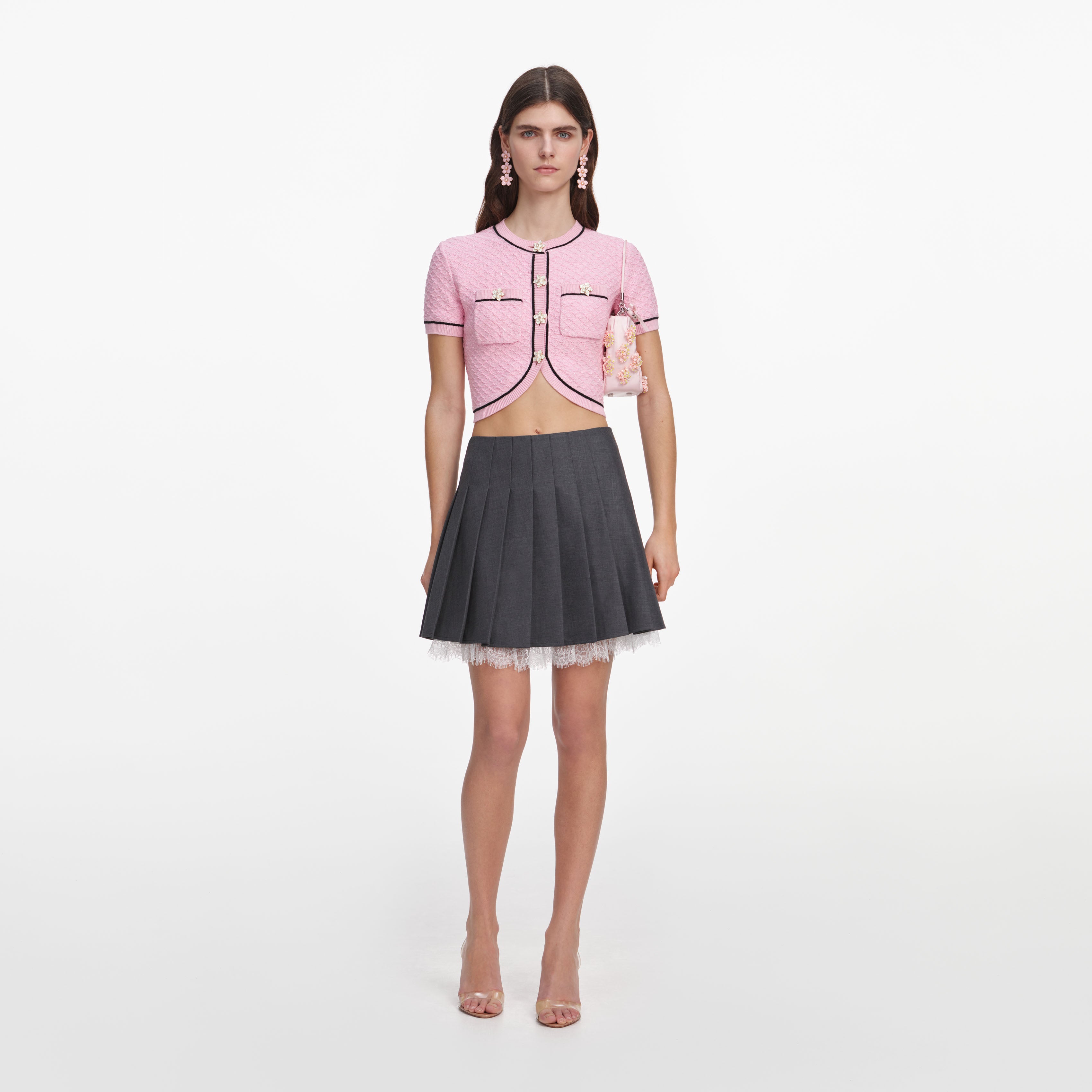 Self Portrait Knitwear Pink Flower Stricktop rosa cropped
