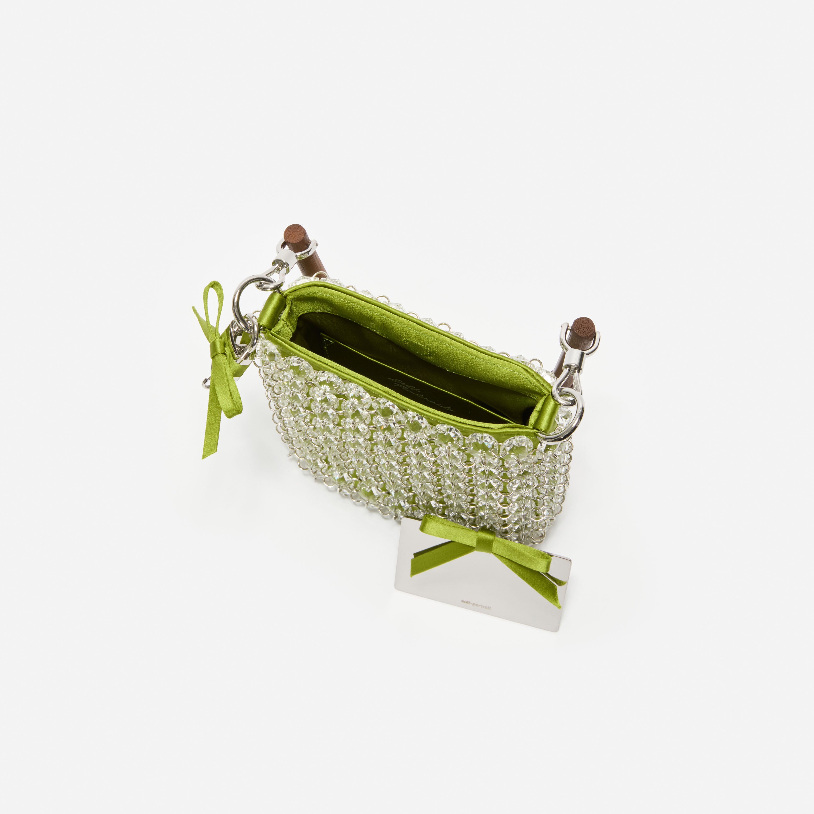 Self Portrait Green Crystal Mini Tote Tasche Grün