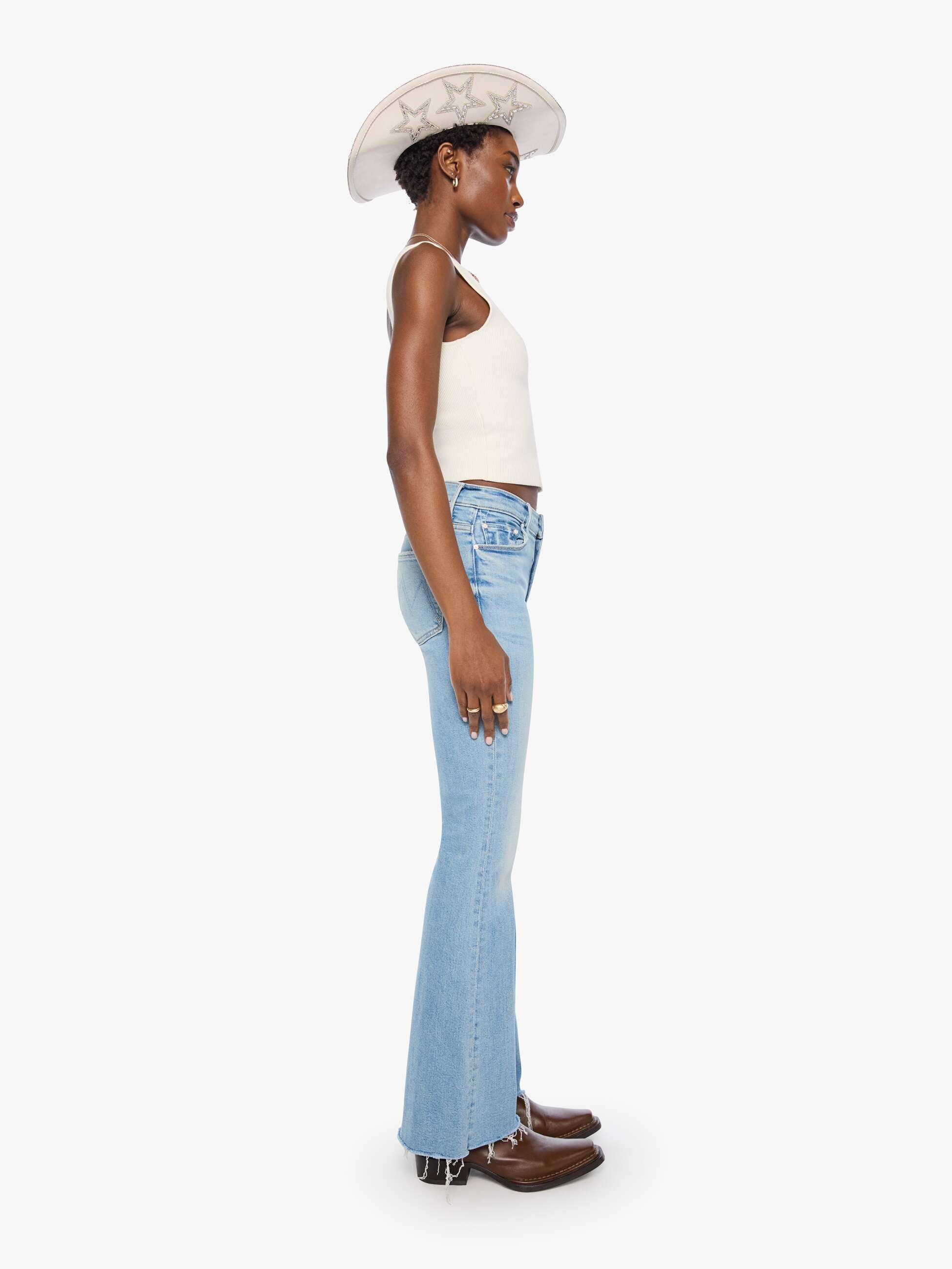 Mother Weekender Fray Jeans Wish Upon A Star Hellblau