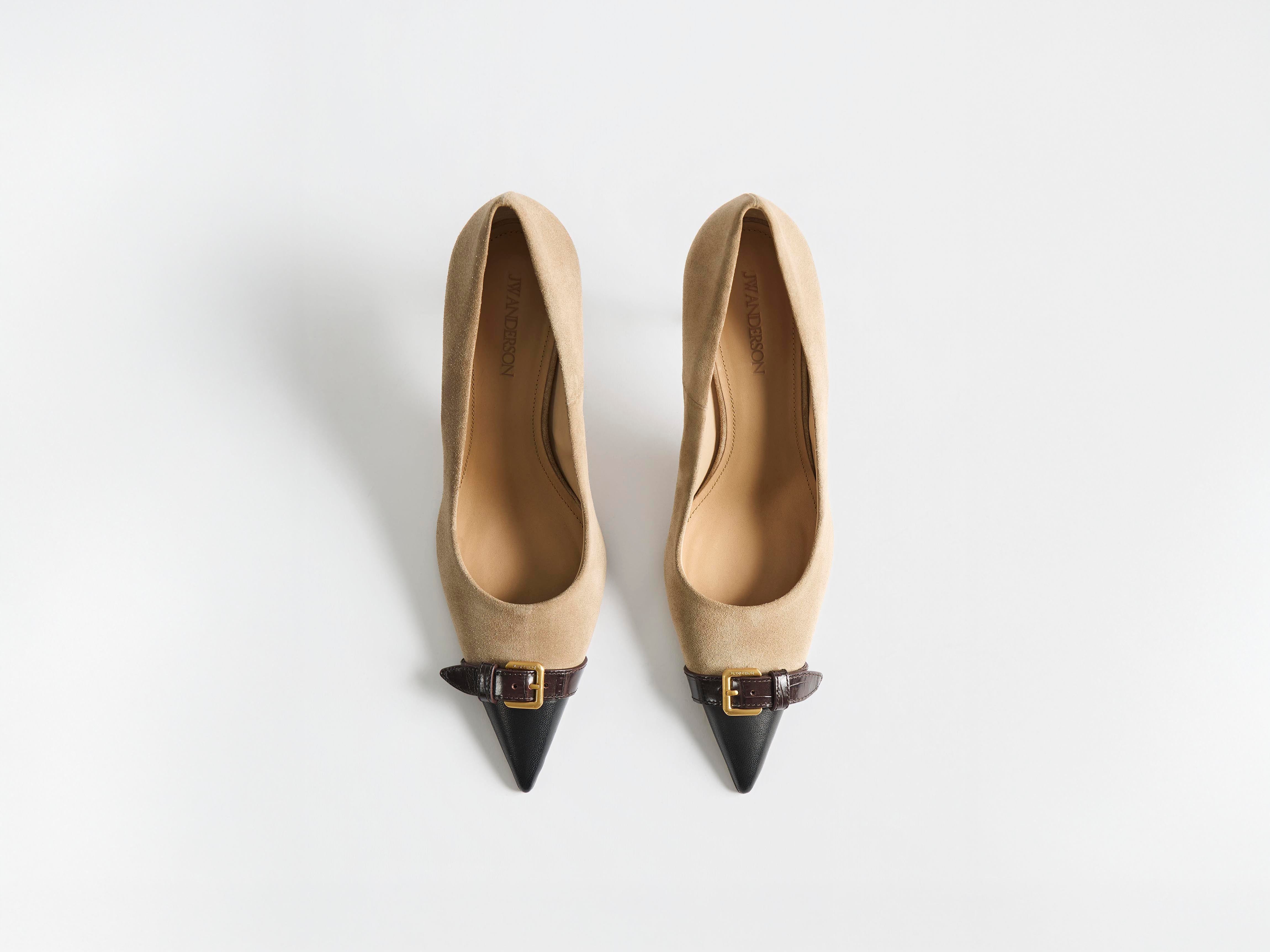 J.W.Anderson Buckle Sling Back Pumps Taupe Schwarz Leder